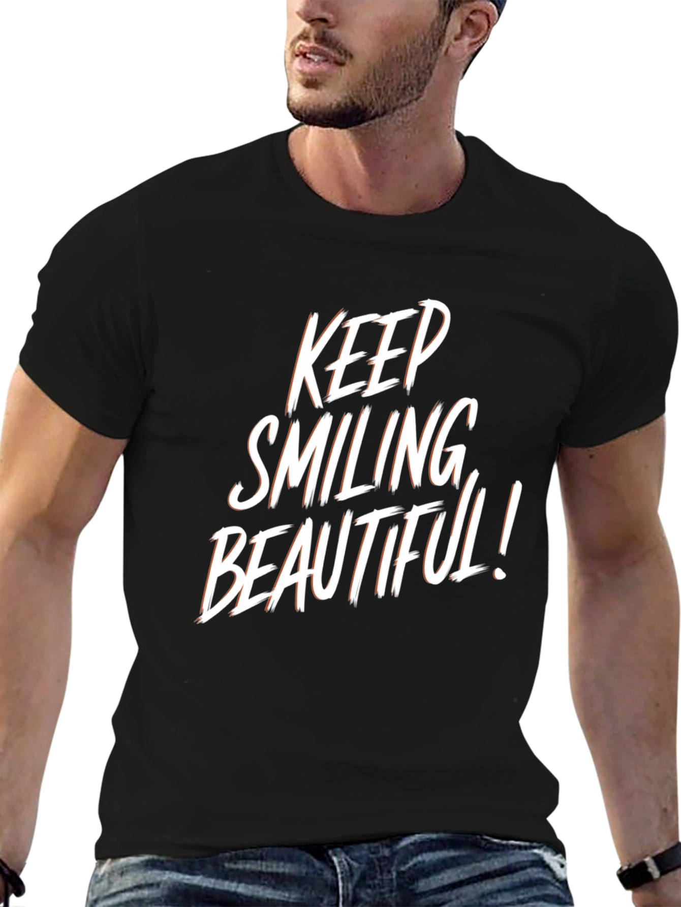 Keep Smiling Beautiful Graphic Tee - Mens Black T-Shirt