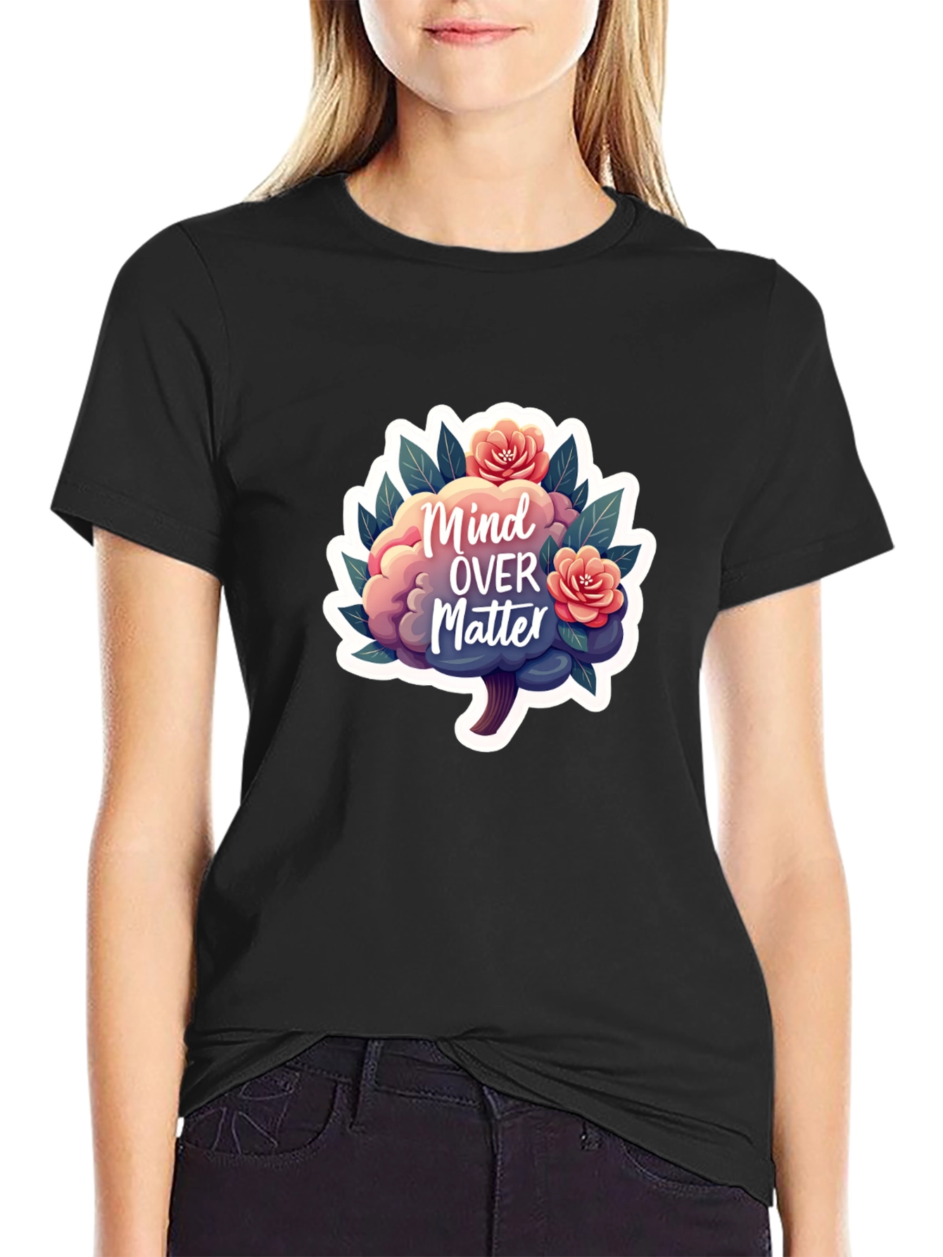 Mind Over Matter Brain and Flower Graphic Tee