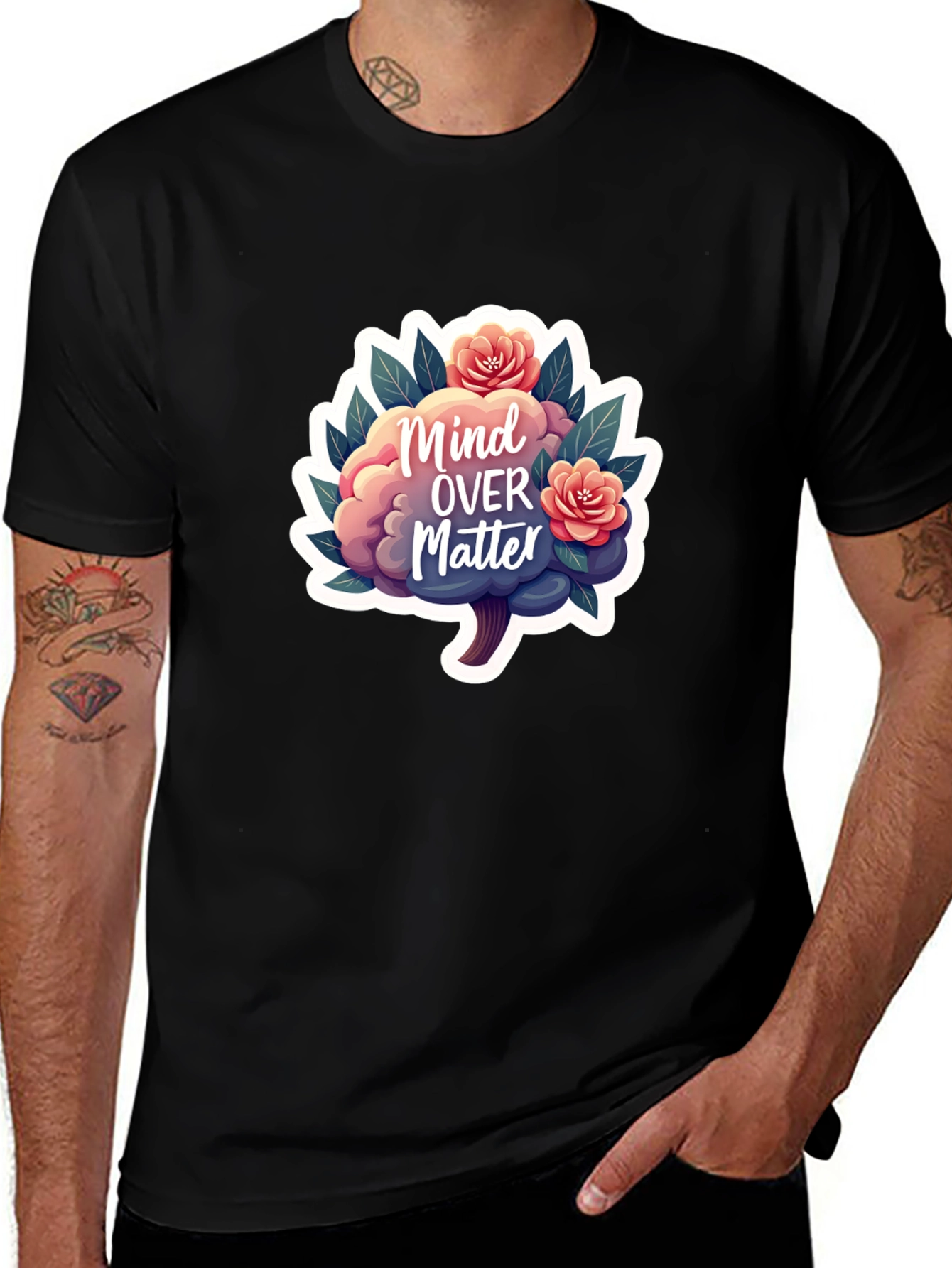 Mind Over Matter Brain and Flower Graphic Tee