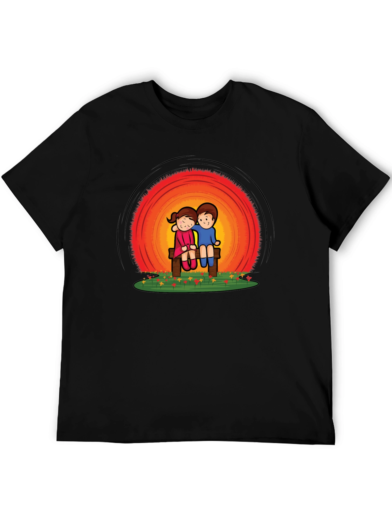 Couple on Bench Graphic Tee - Black