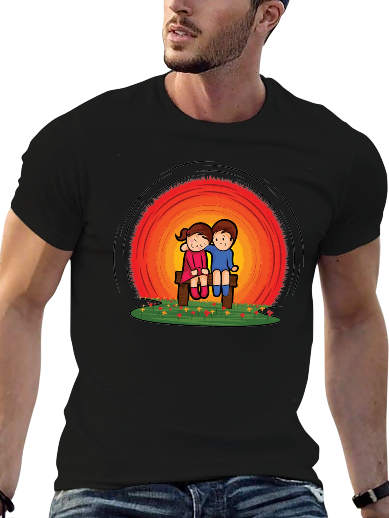 Couple on Bench Graphic Tee - Black