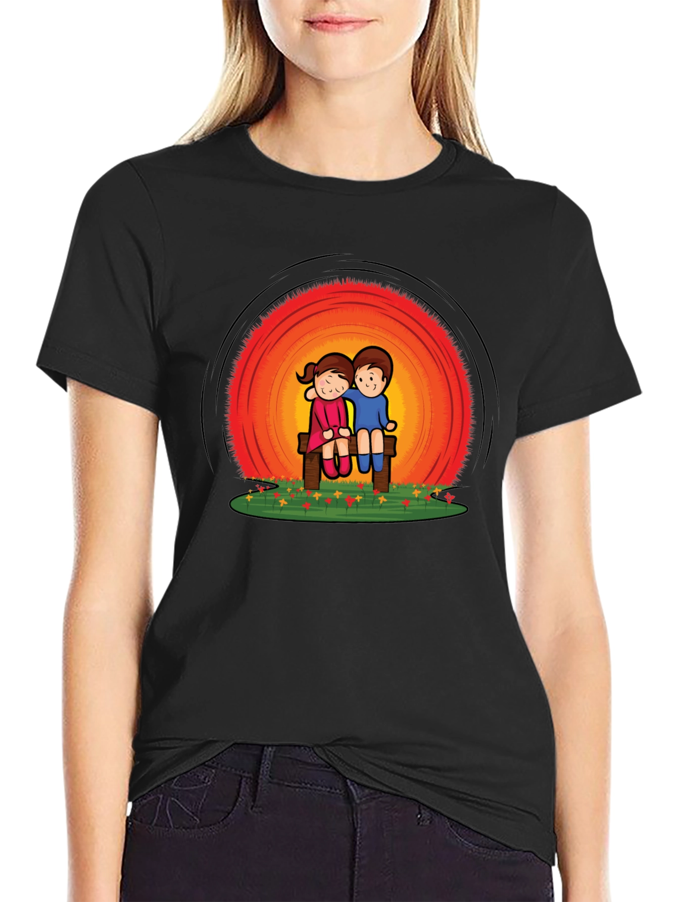 Couple on Bench Graphic Tee - Black