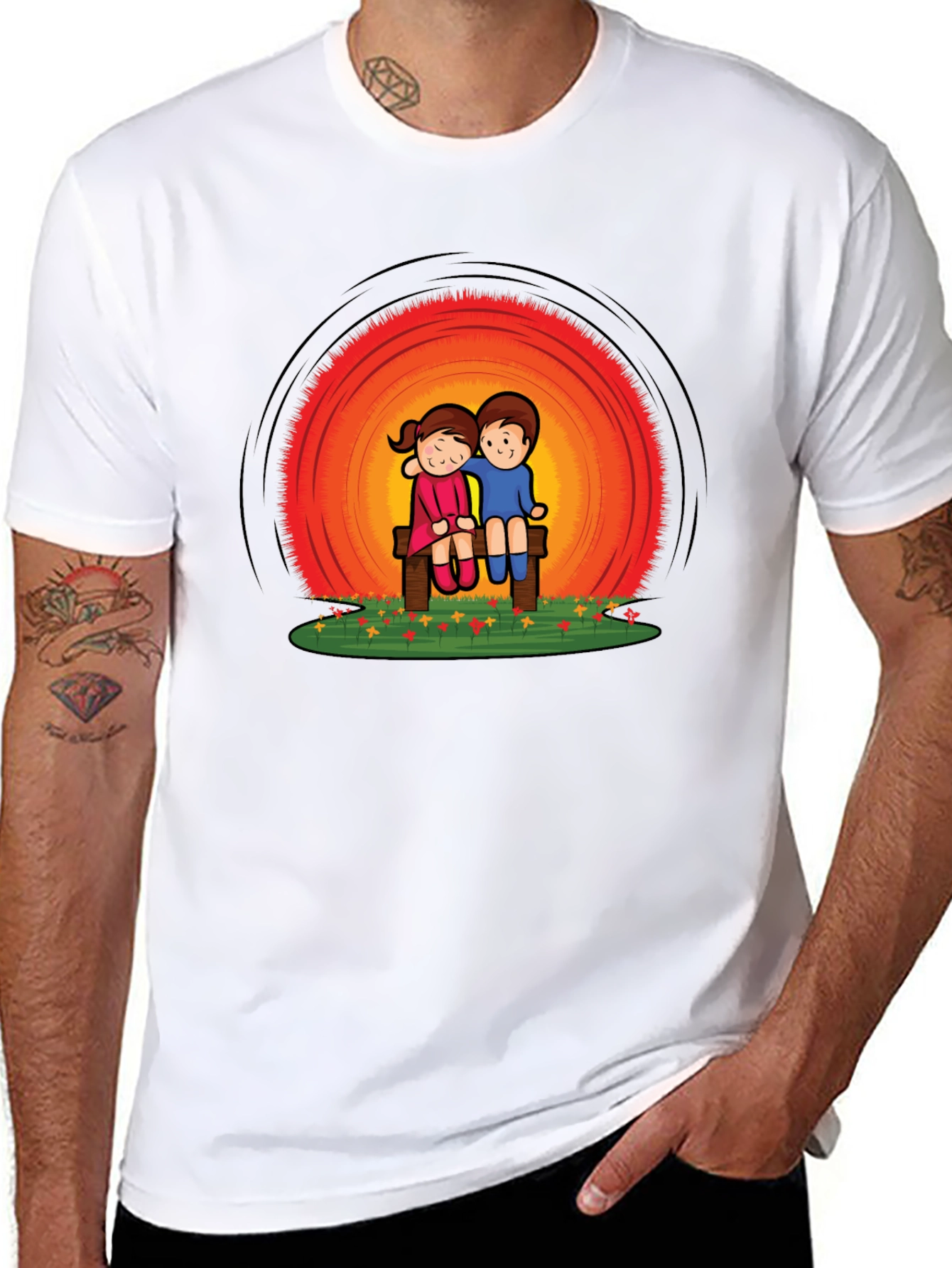 Couple on Bench Graphic Tee - Black