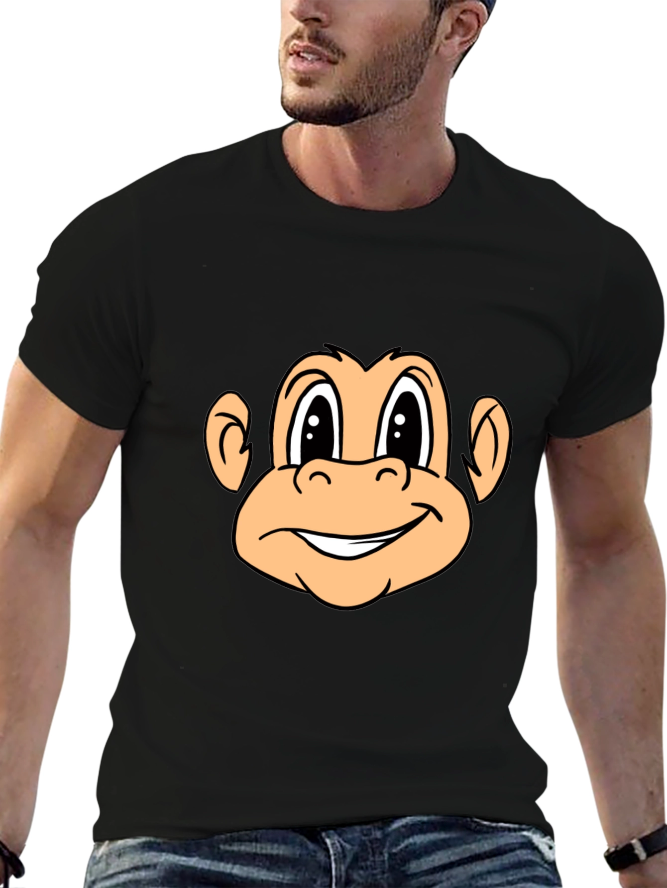 Monkey Face Graphic Tee - Black Crew Neck T-Shirt