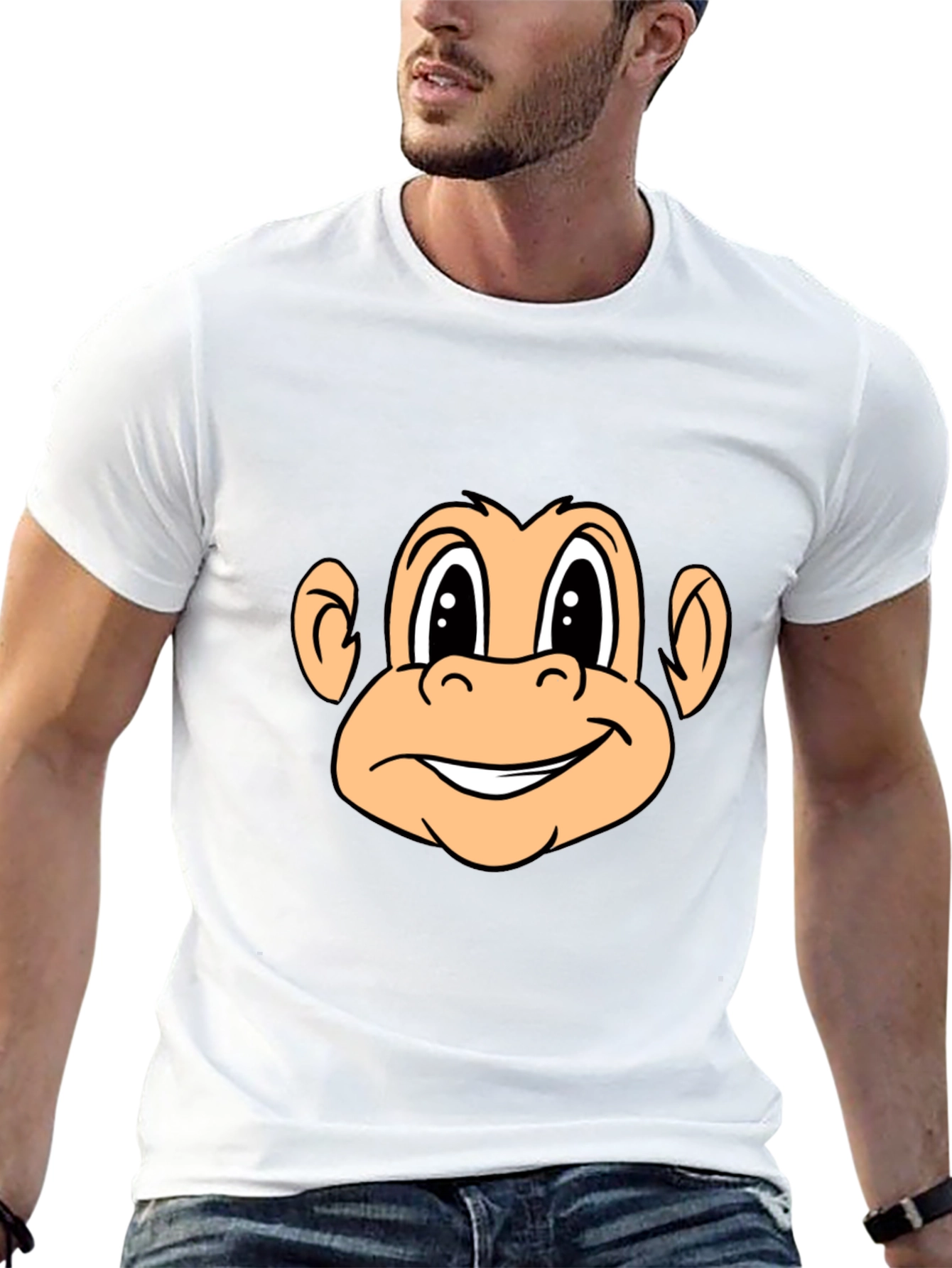 Monkey Face Graphic Tee - Black Crew Neck T-Shirt