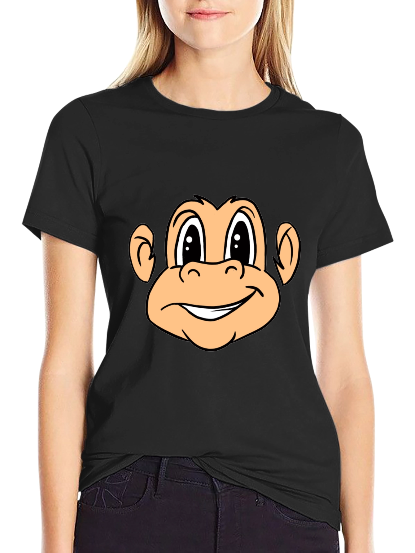 Monkey Face Graphic Tee - Black Crew Neck T-Shirt