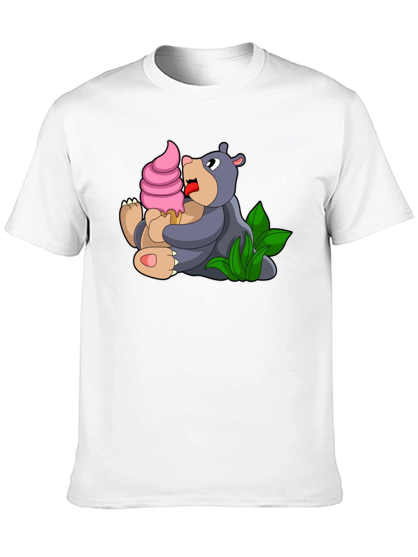 Cute Bear Eating Ice Cream Black T-Shirt