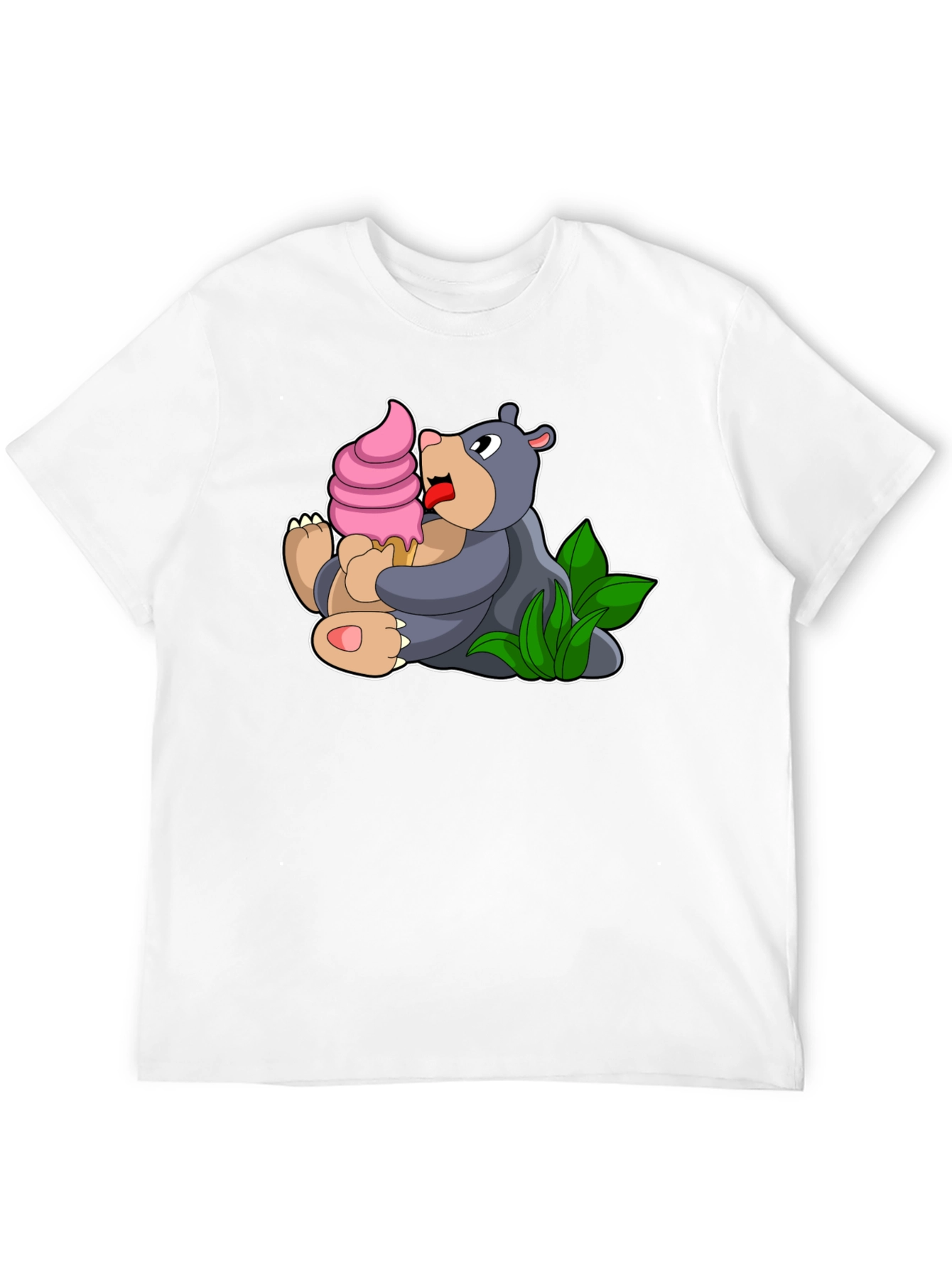 Cute Bear Eating Ice Cream Black T-Shirt