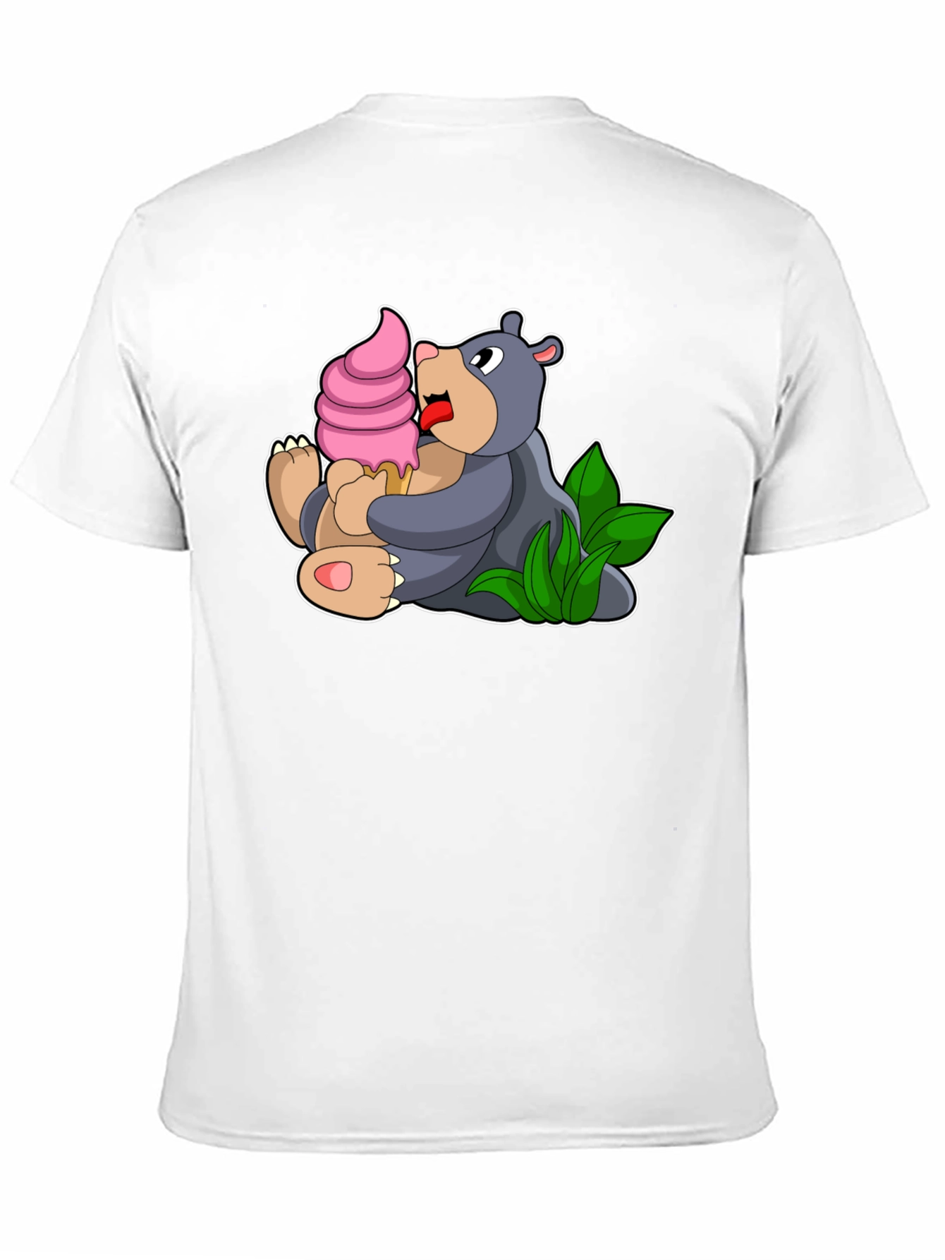 Cute Bear Eating Ice Cream Black T-Shirt