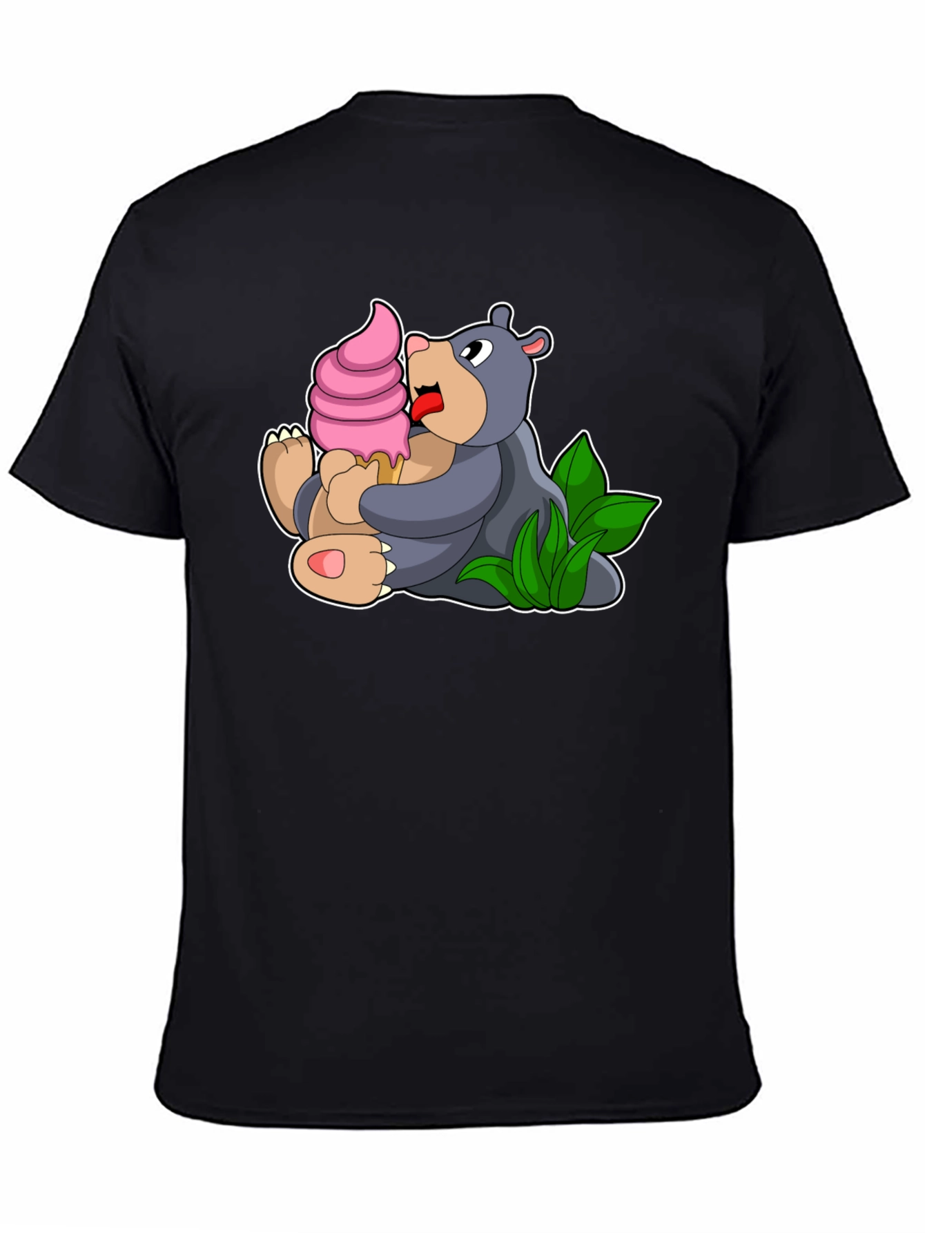 Cute Bear Eating Ice Cream Black T-Shirt