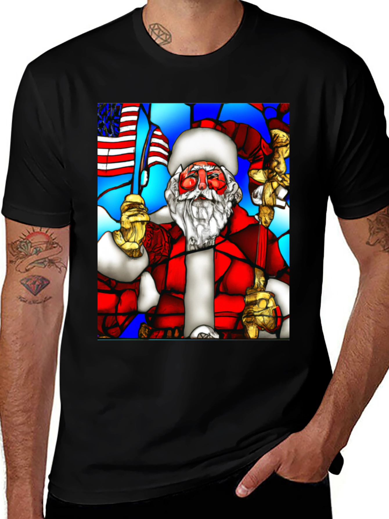 Stained Glass Santa Graphic Tee