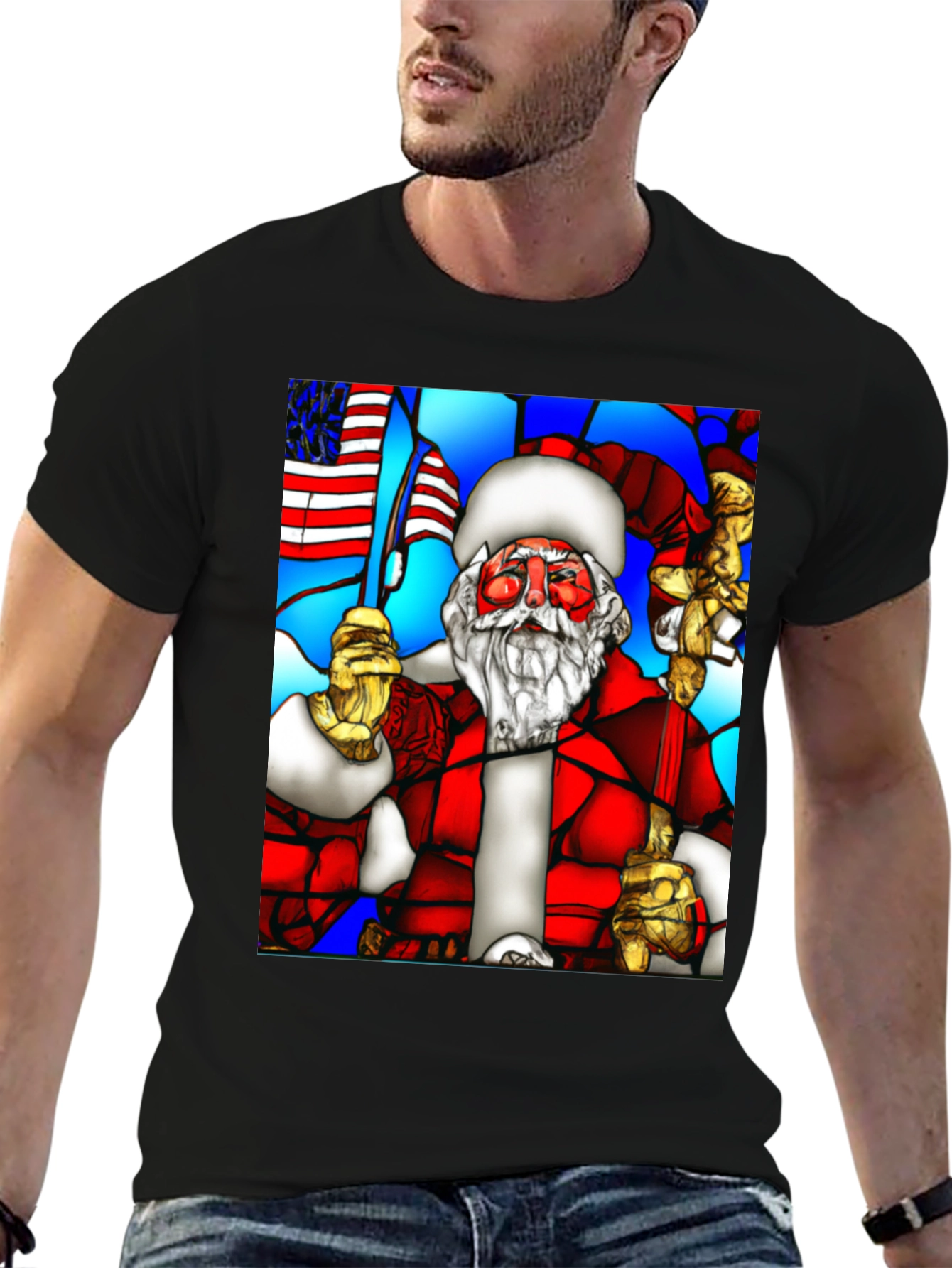 Stained Glass Santa Graphic Tee