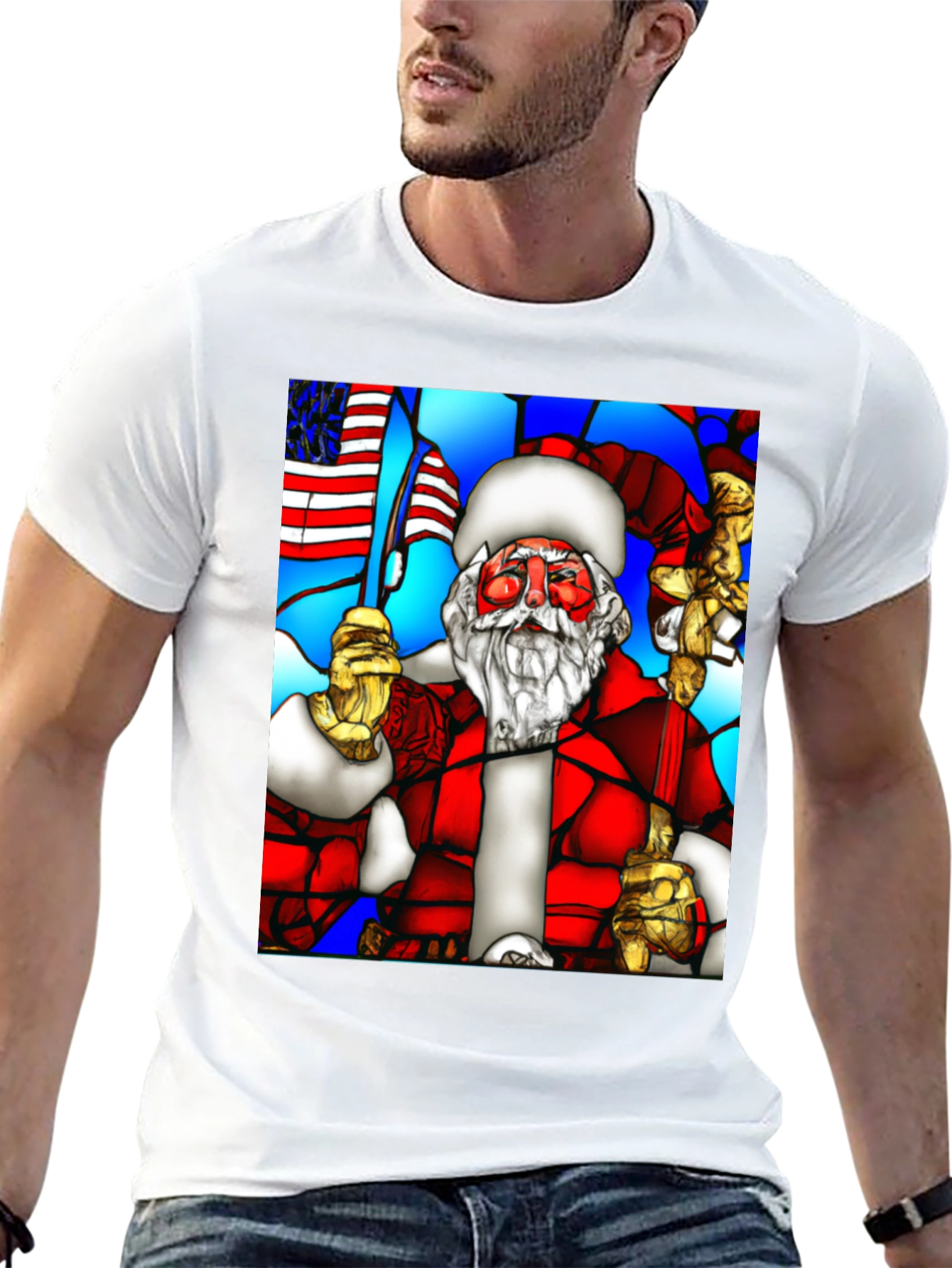 Stained Glass Santa Graphic Tee