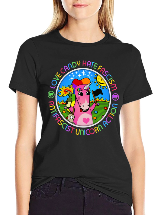 Antifascist Unicorn Action Graphic Tee