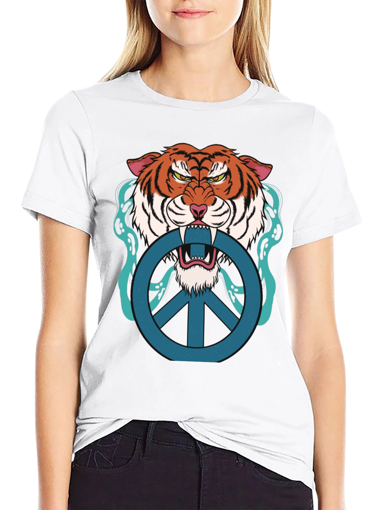 Tiger Peace Sign Graphic T-Shirt