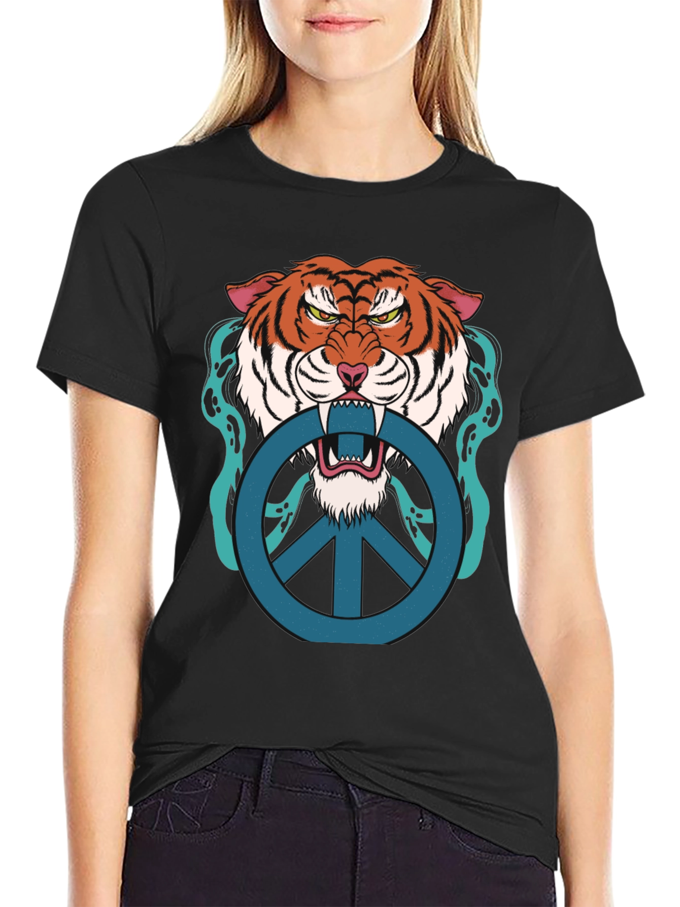 Tiger Peace Sign Graphic T-Shirt