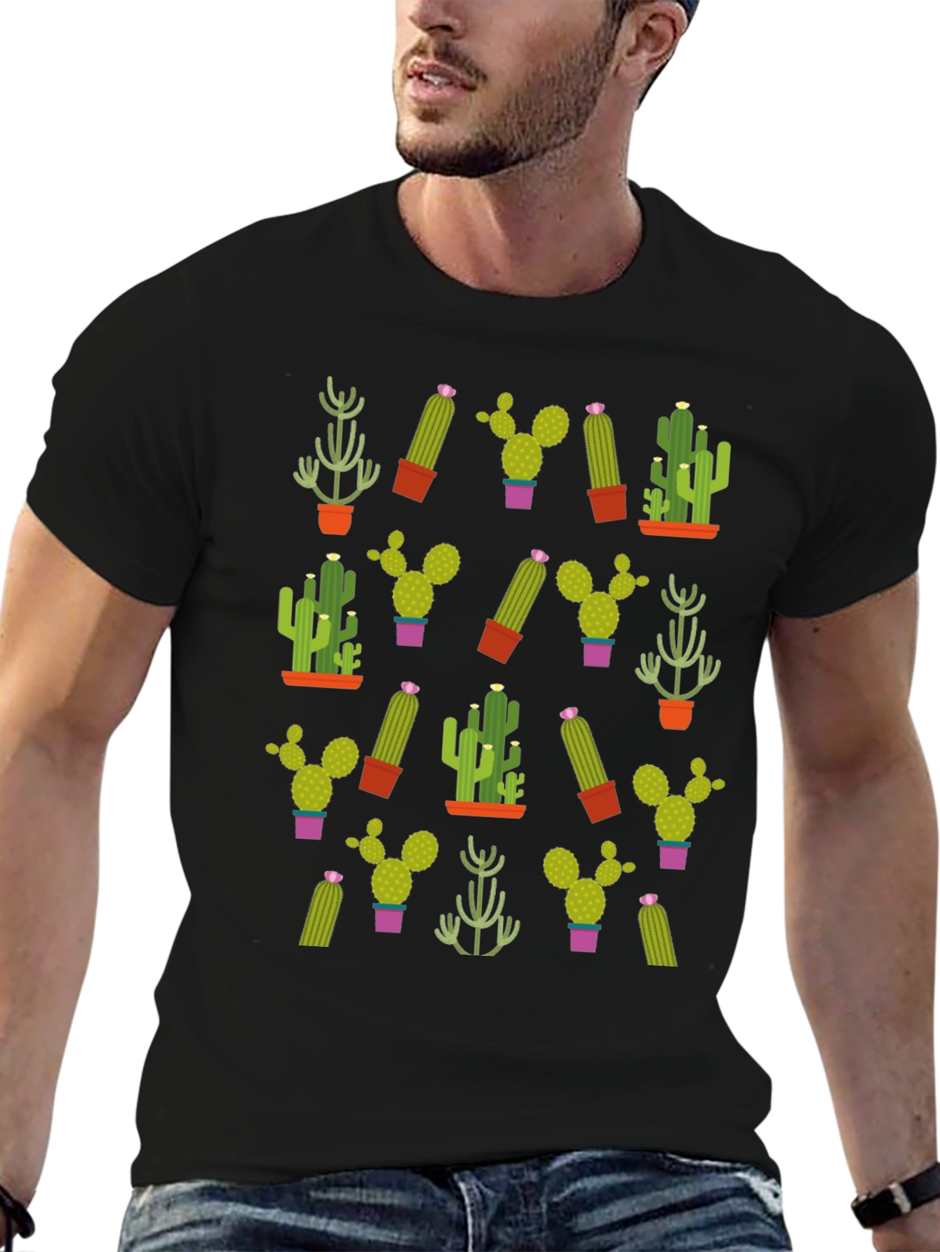 Cactus Pattern T-Shirt - Unique Plant Design