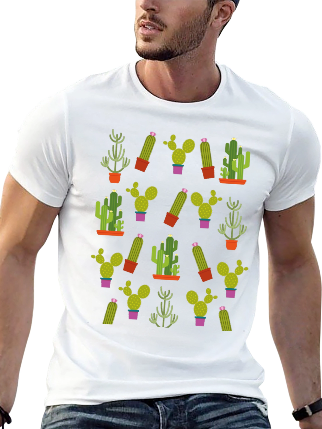 Cactus Pattern T-Shirt - Unique Plant Design
