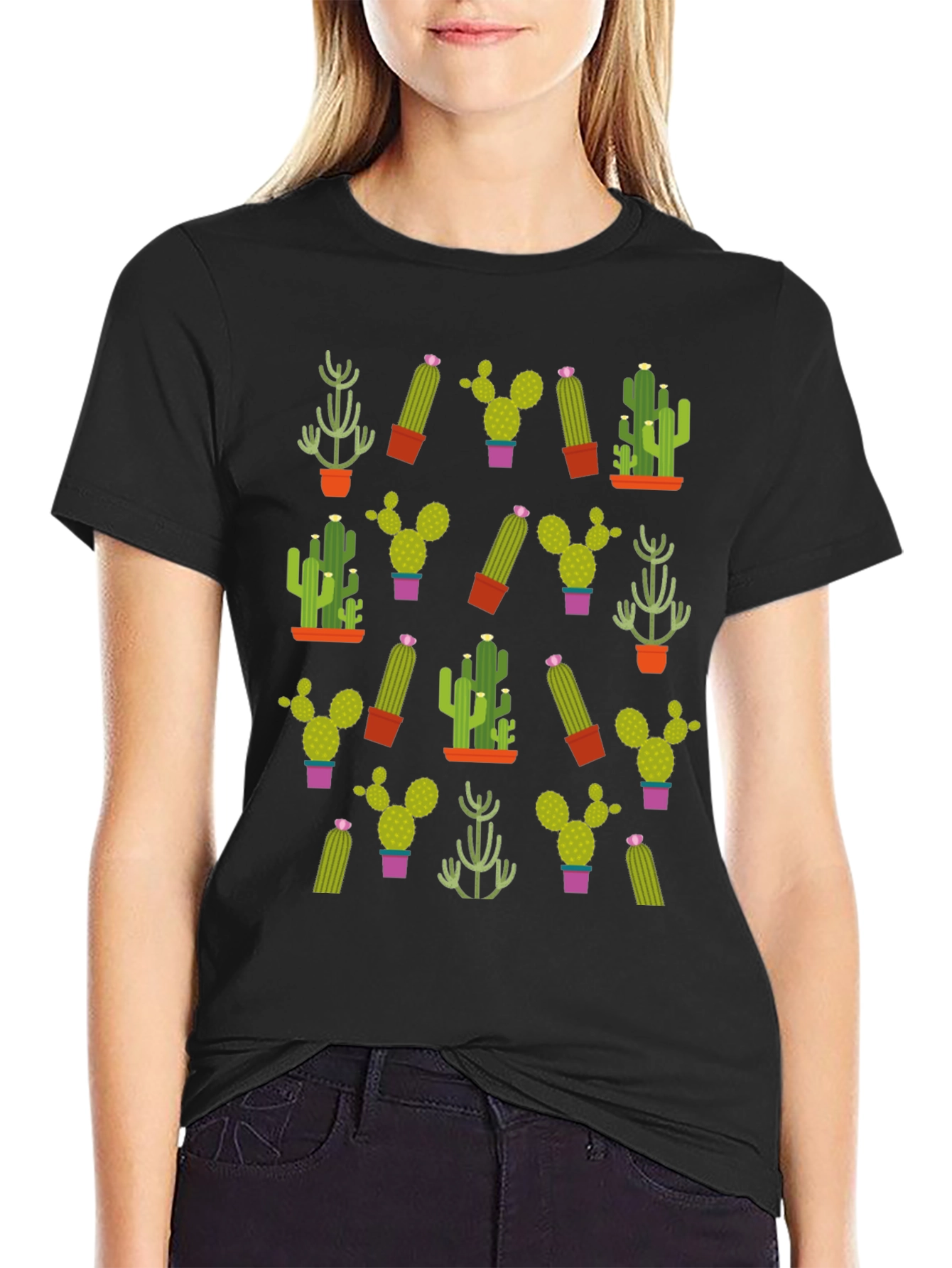 Cactus Pattern T-Shirt - Unique Plant Design