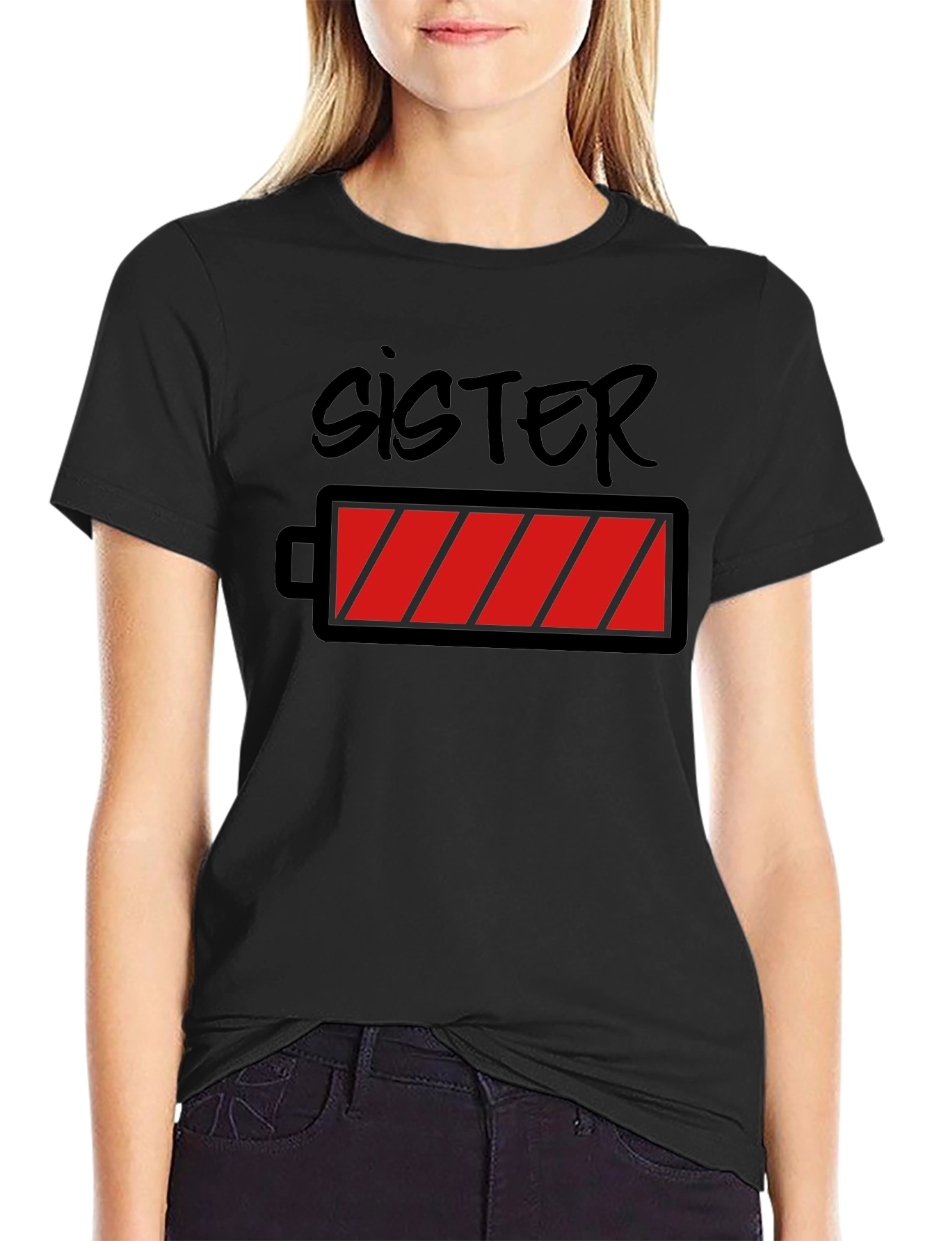 Sister Low Battery Graphic Tee - Black T-Shirt