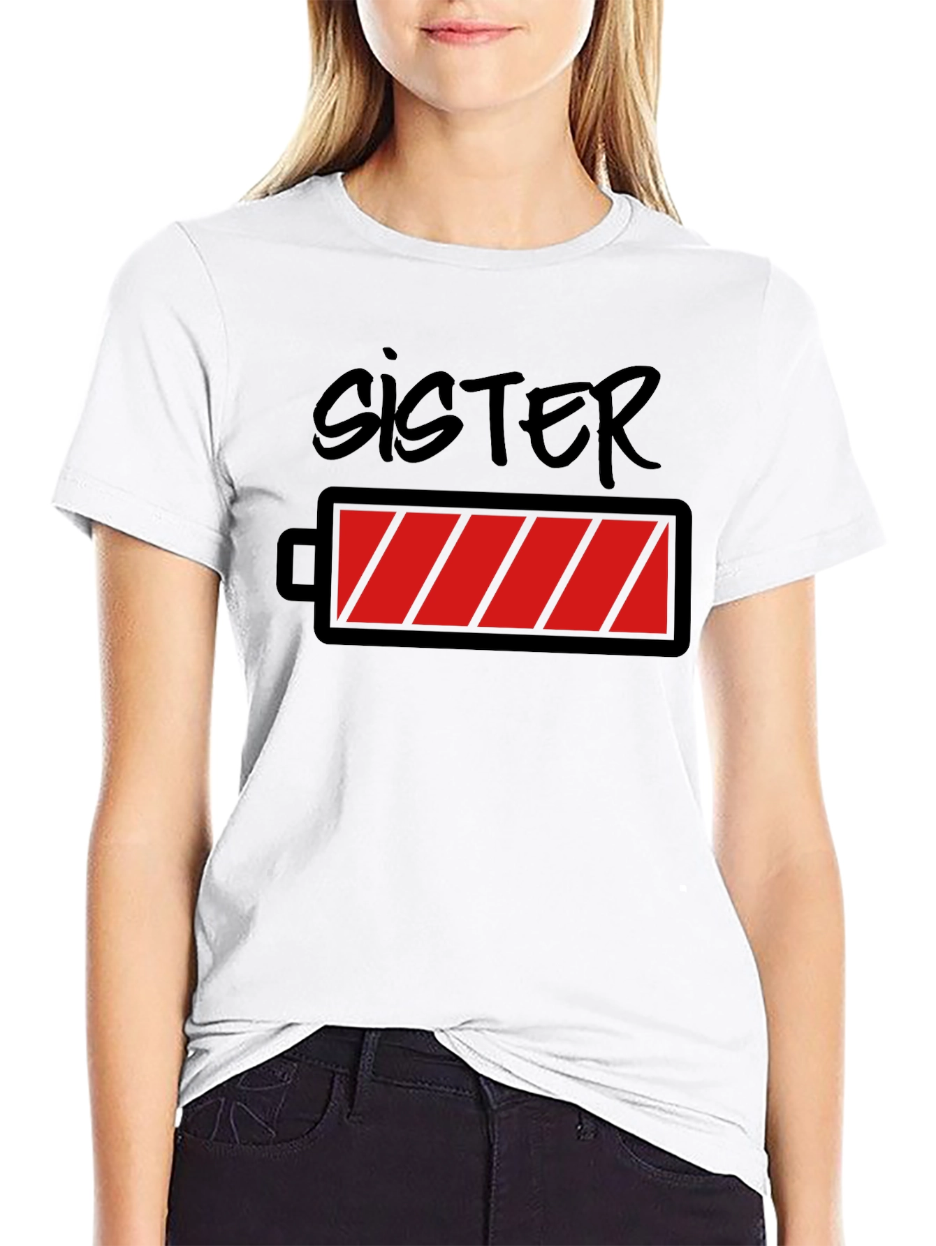 Sister Low Battery Graphic Tee - Black T-Shirt