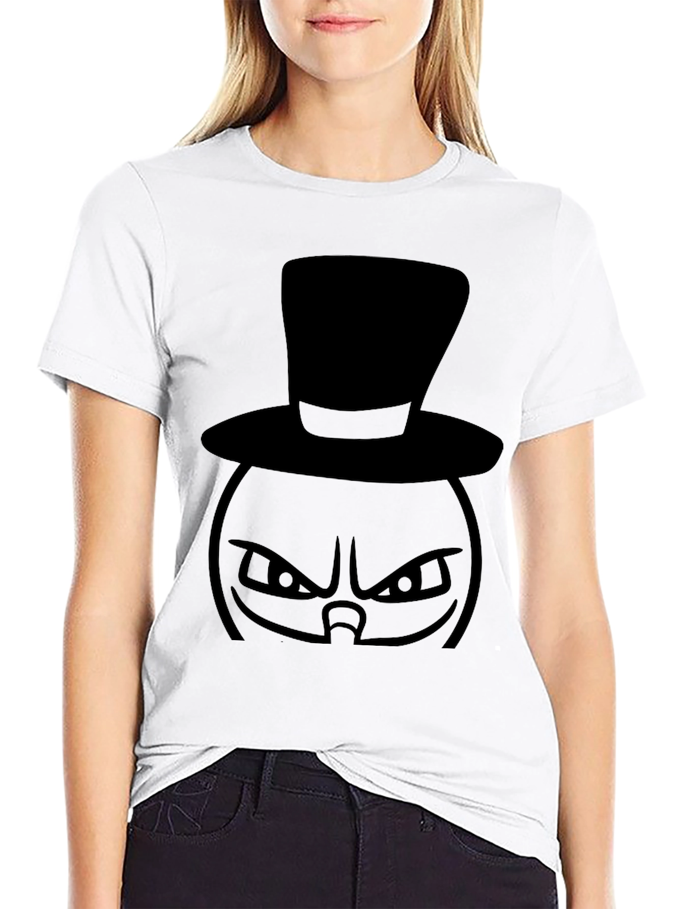 Top Hat Evil Face Black T-Shirt