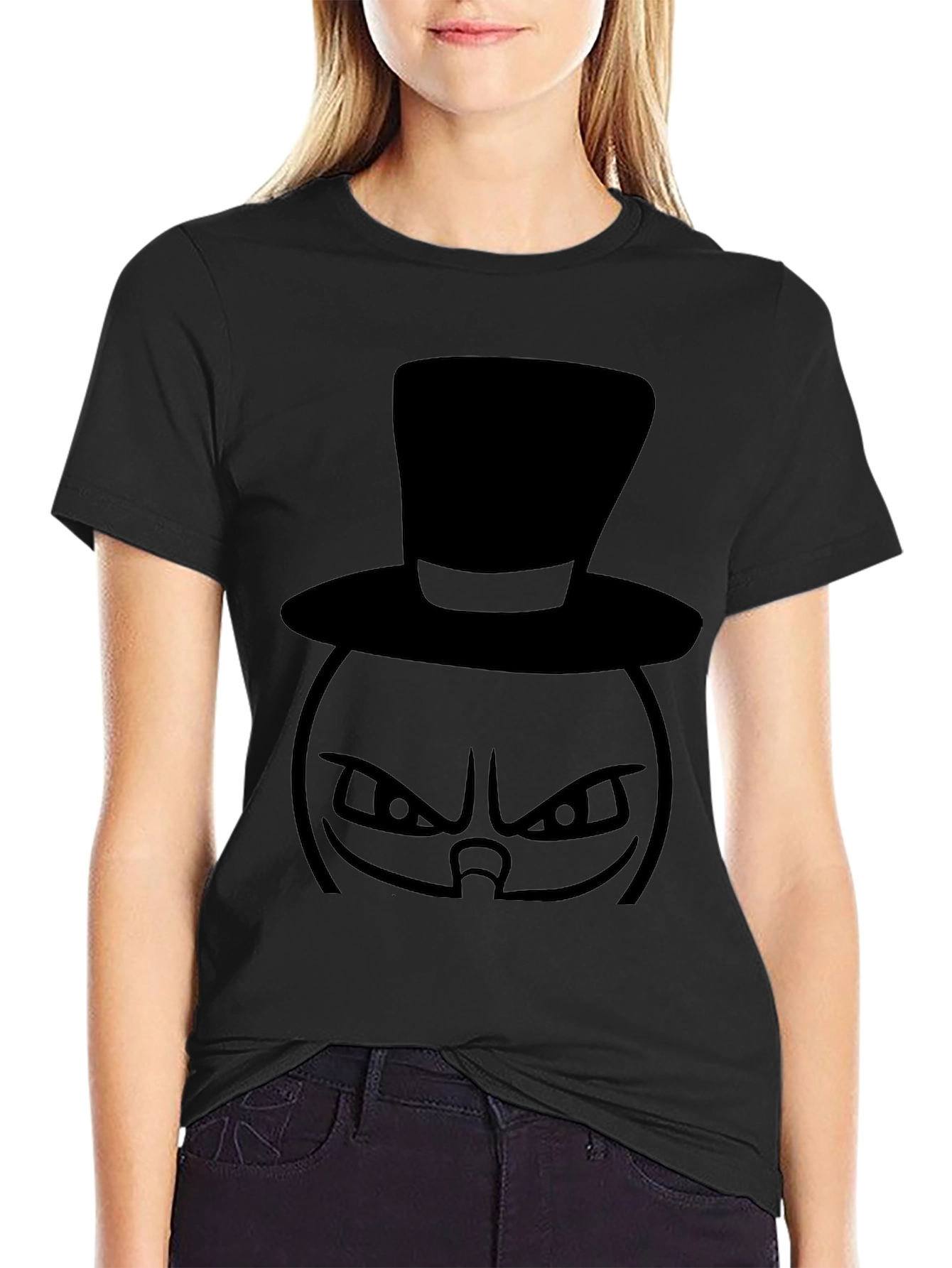 Top Hat Evil Face Black T-Shirt