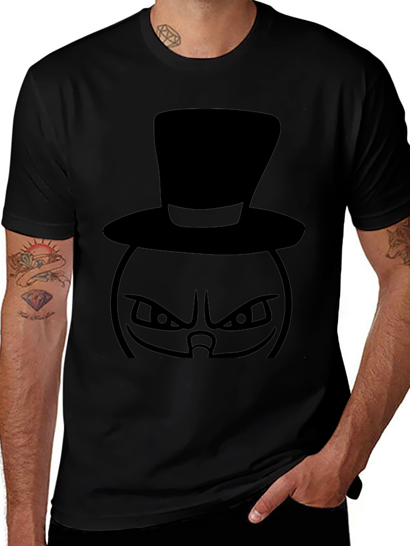Top Hat Evil Face Black T-Shirt
