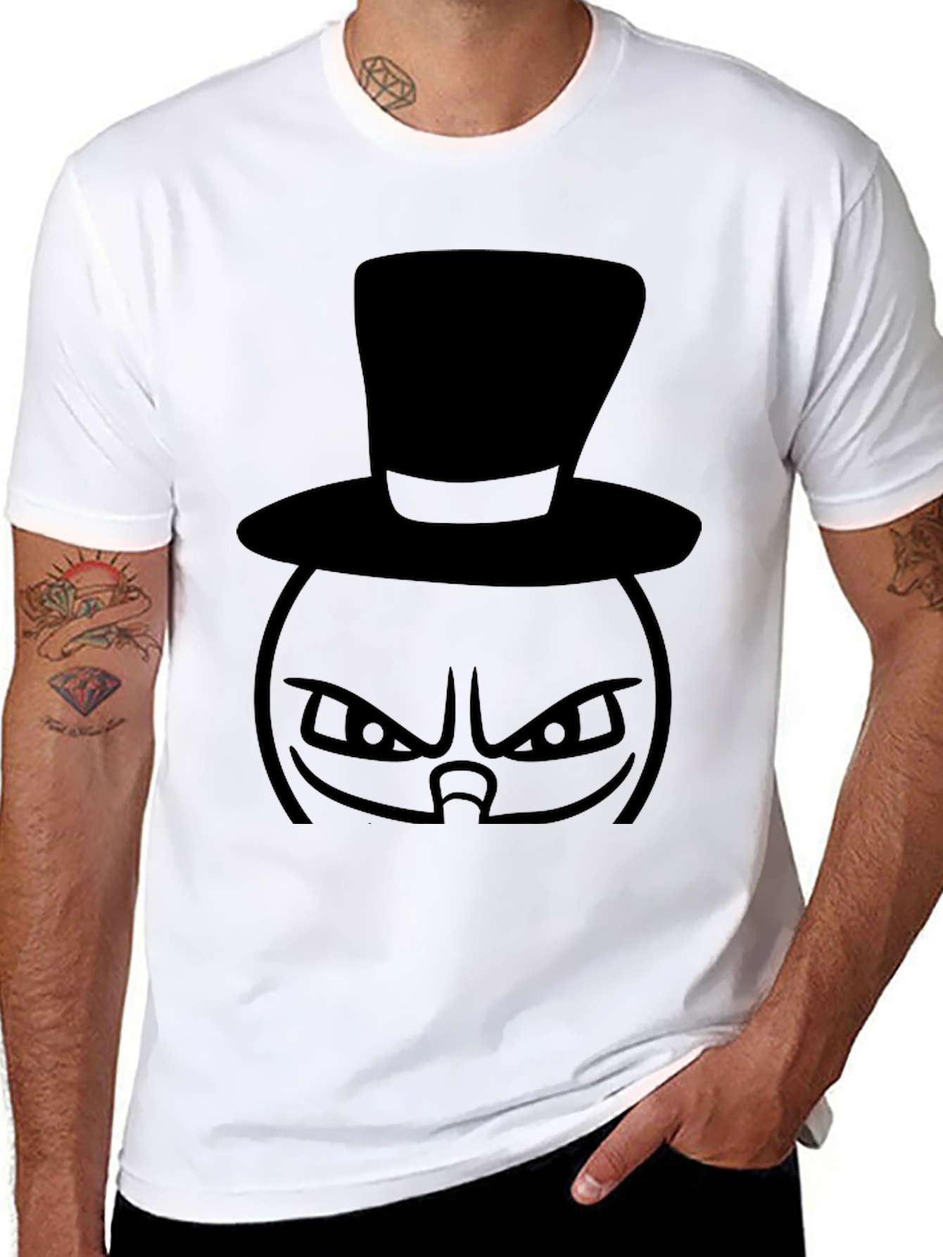 Top Hat Evil Face Black T-Shirt