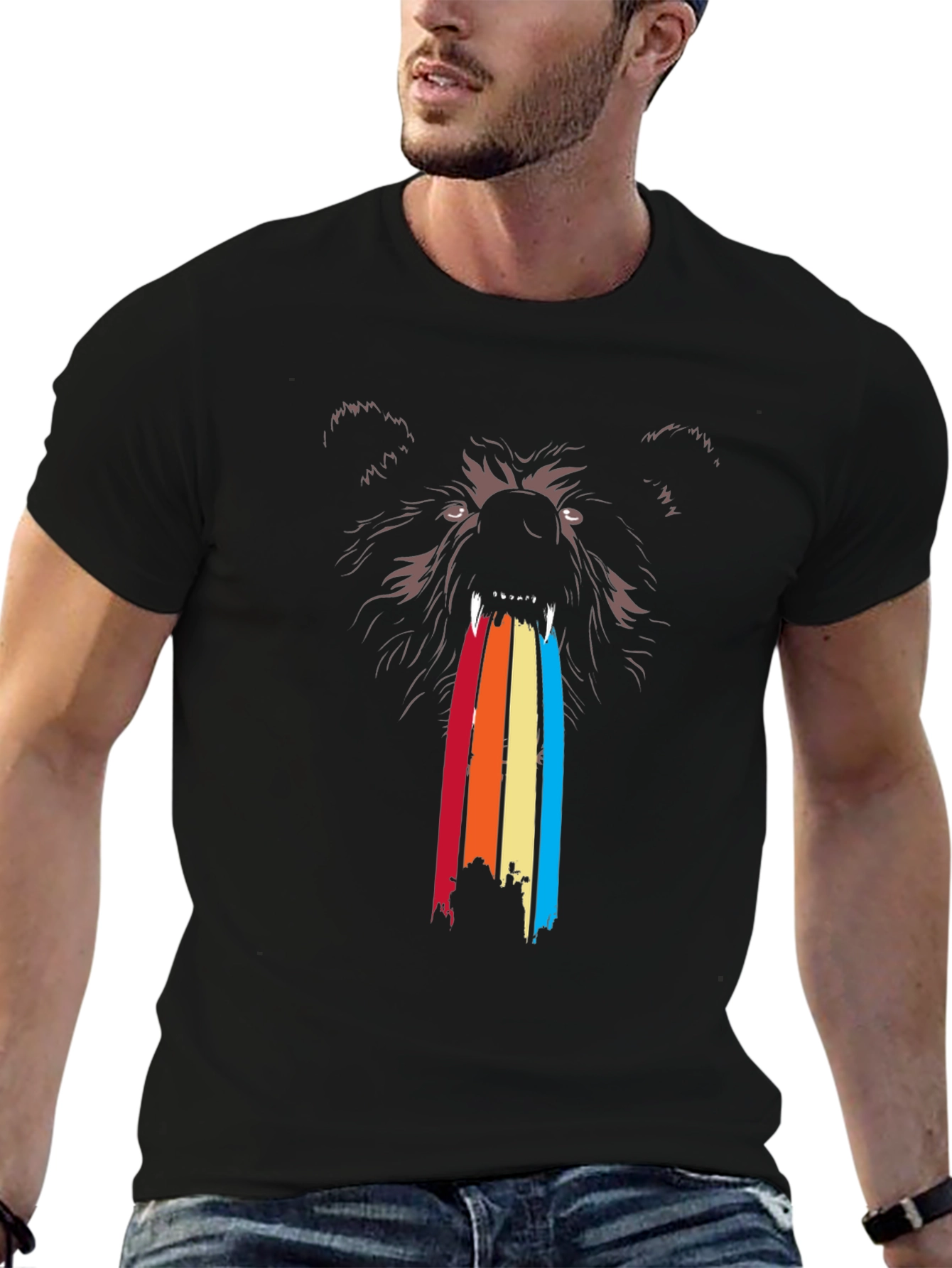 Retro Bear Rainbow T-Shirt - Unique Graphic Tee