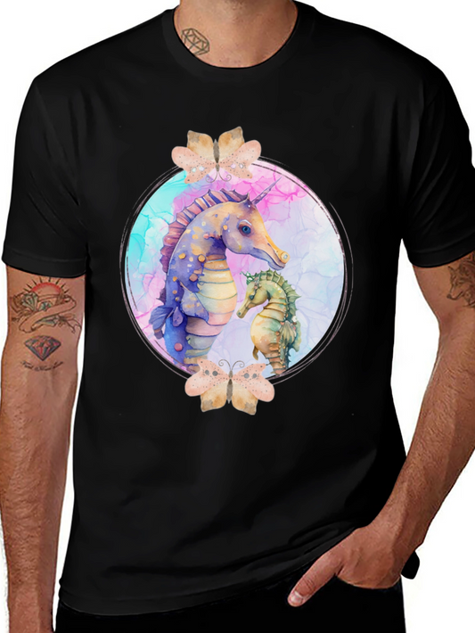 Watercolor Seahorse T-Shirt - Black
