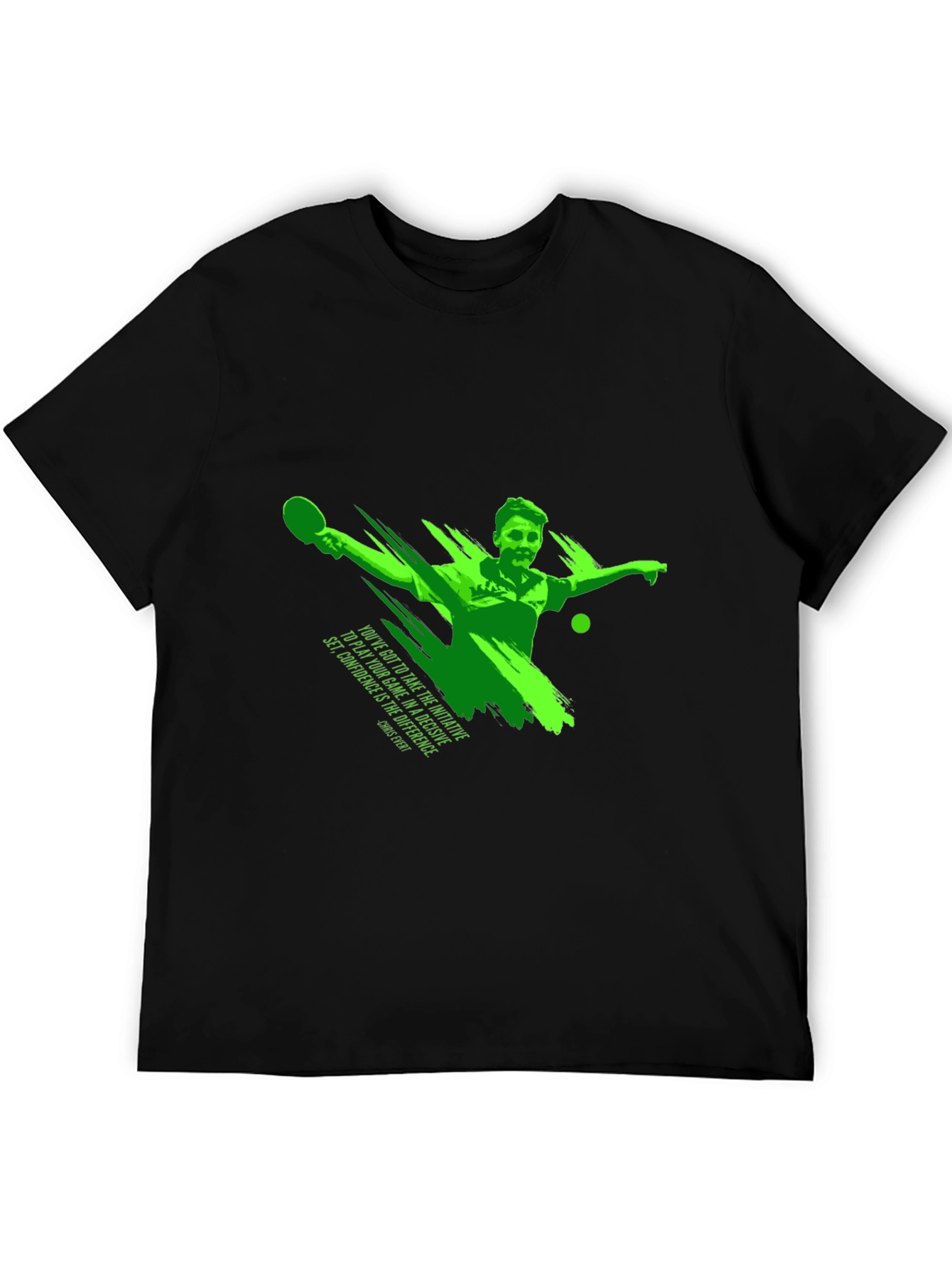 Mens Black Graphic T-Shirt - Table Tennis Player Design