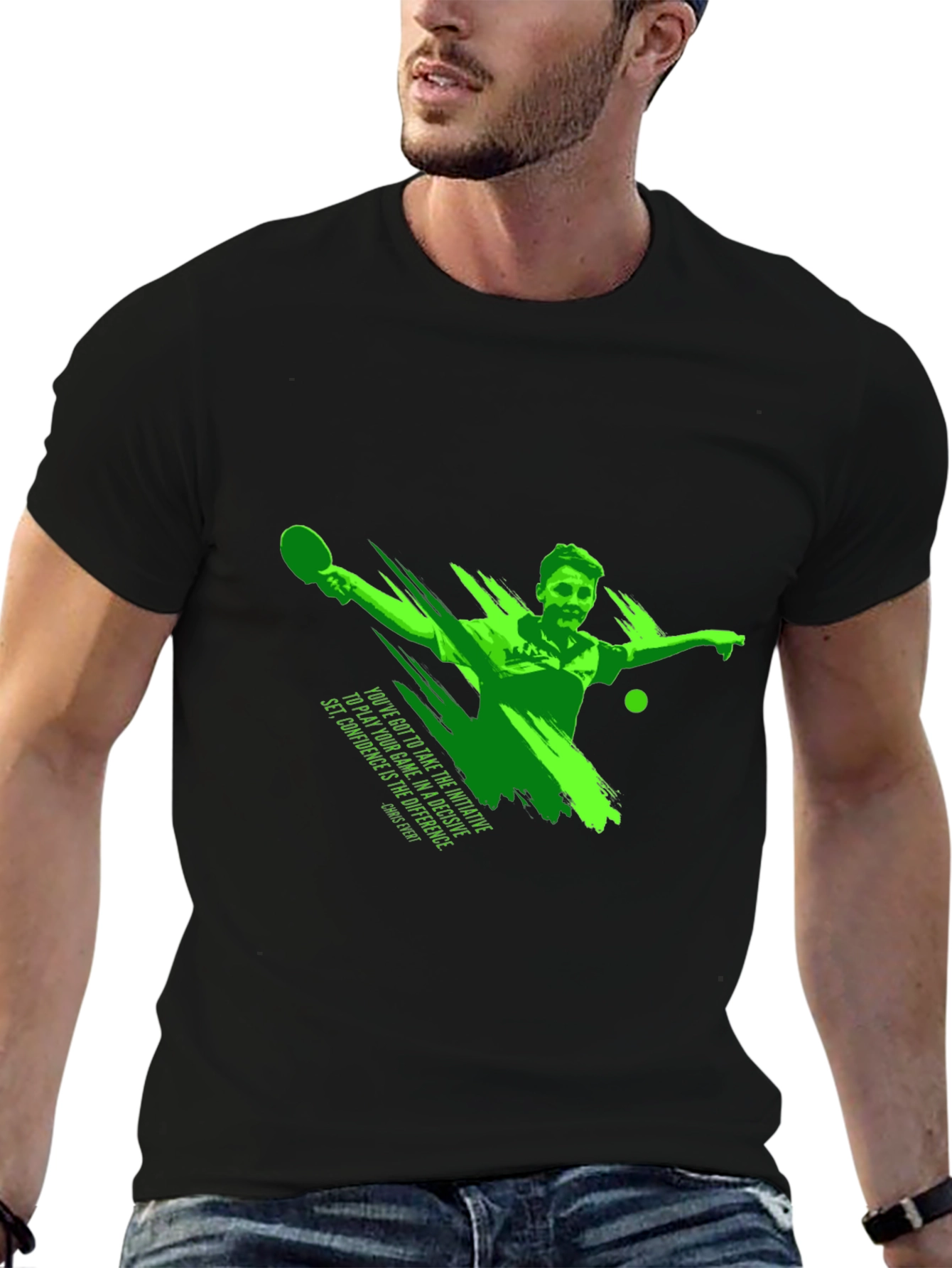 Mens Black Graphic T-Shirt - Table Tennis Player Design