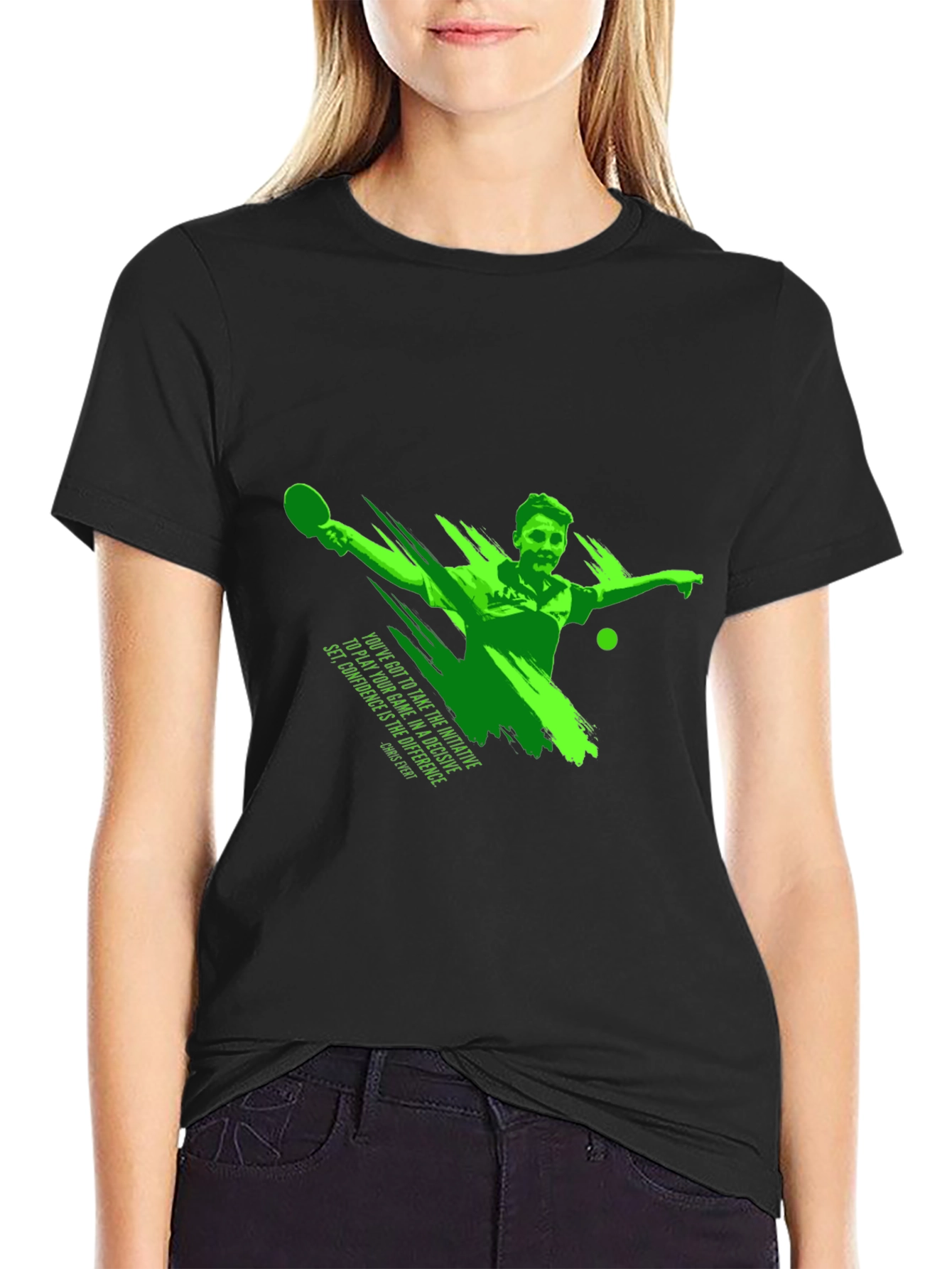 Mens Black Graphic T-Shirt - Table Tennis Player Design