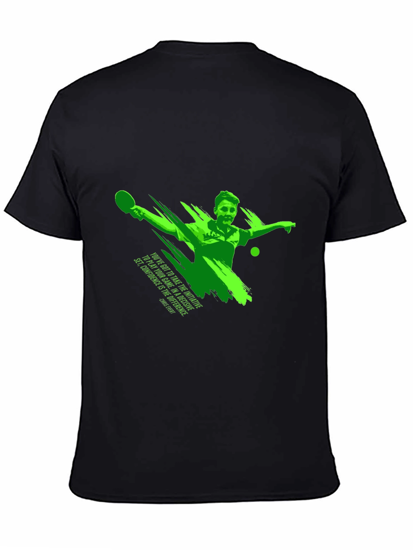 Mens Black Graphic T-Shirt - Table Tennis Player Design
