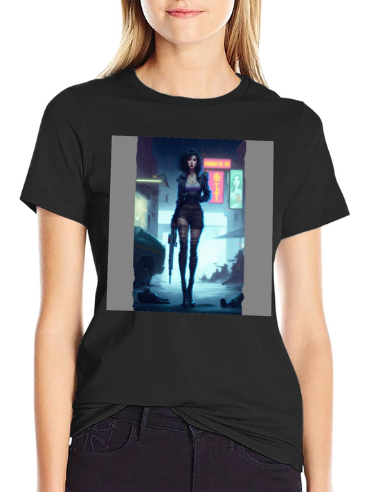 Cyberpunk Girl Graphic Black T-Shirt