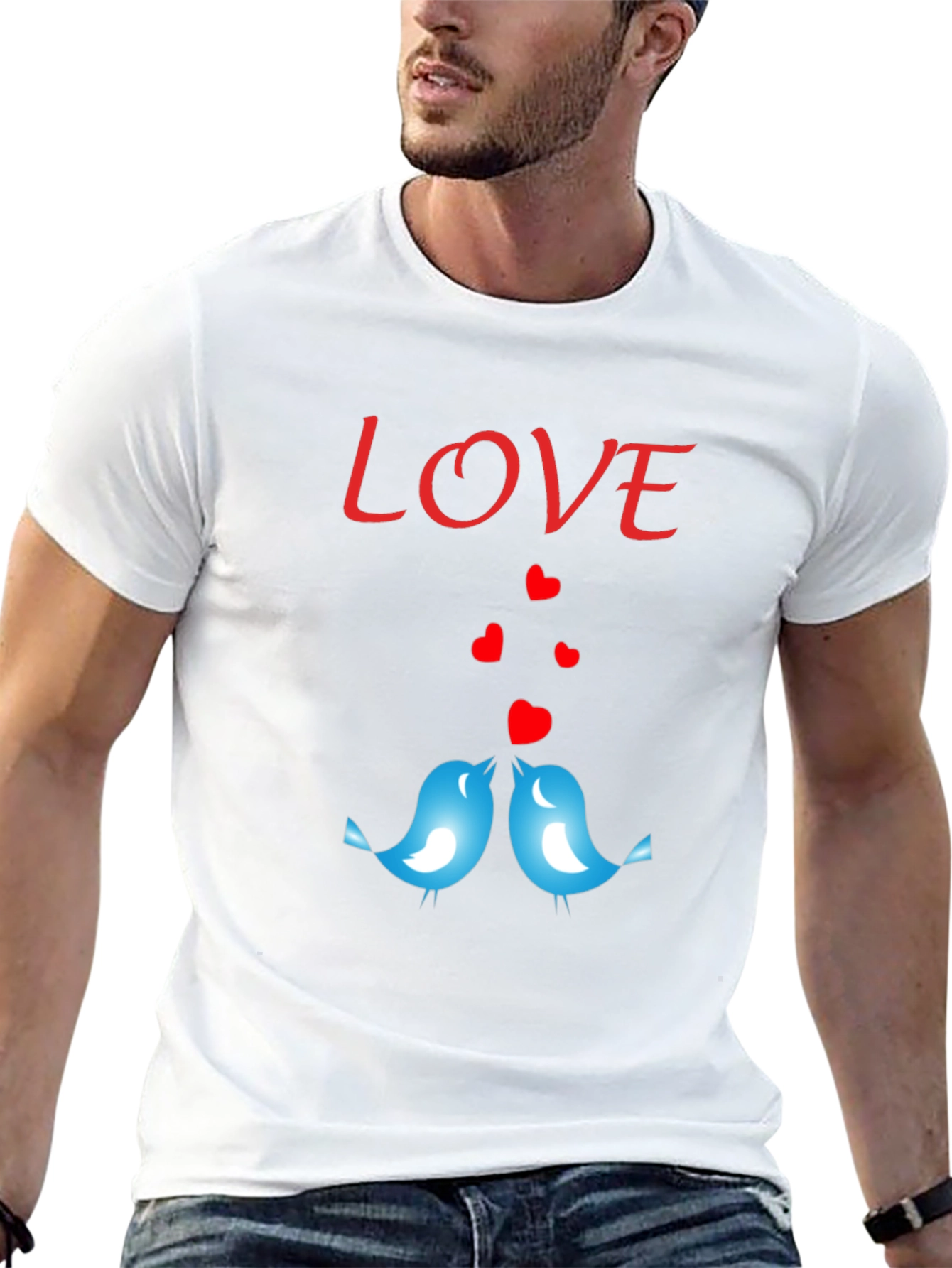 Love Birds Graphic Print Crew Neck T-Shirt