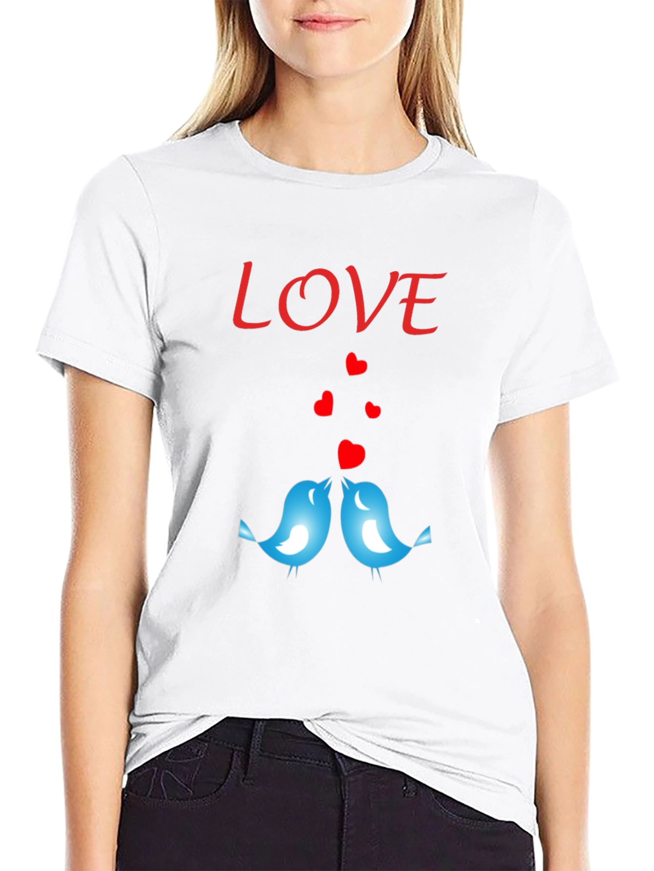 Love Birds Graphic Print Crew Neck T-Shirt