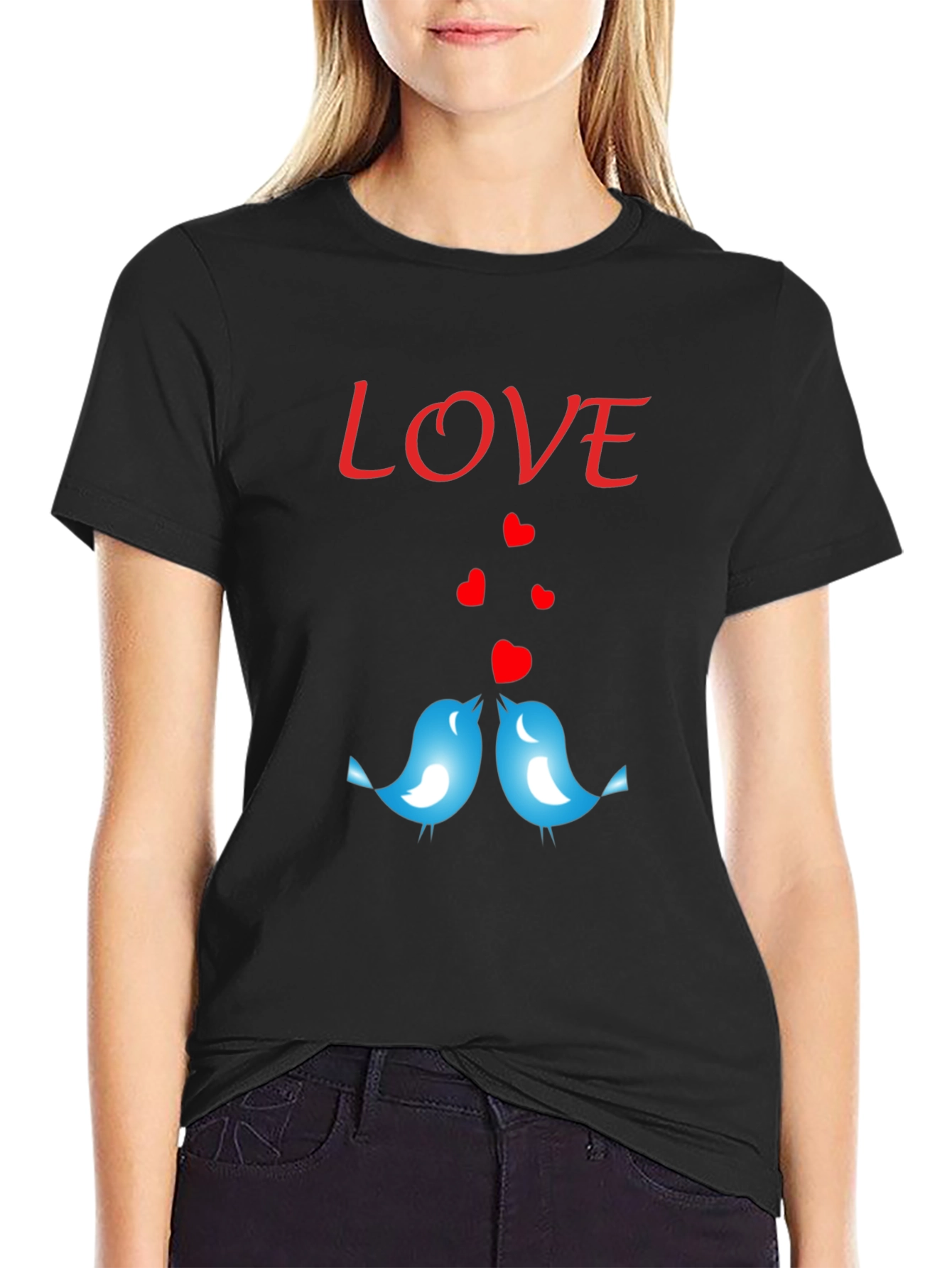 Love Birds Graphic Print Crew Neck T-Shirt