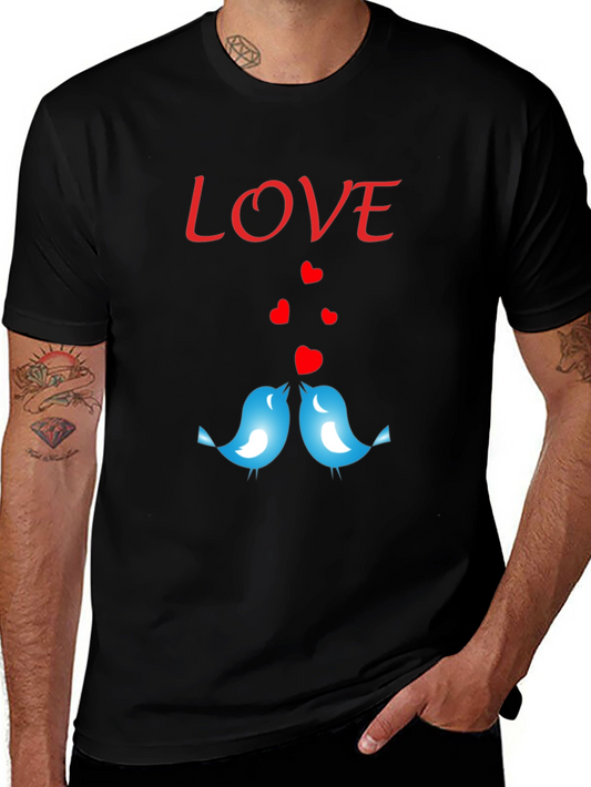 Love Birds Graphic Print Crew Neck T-Shirt