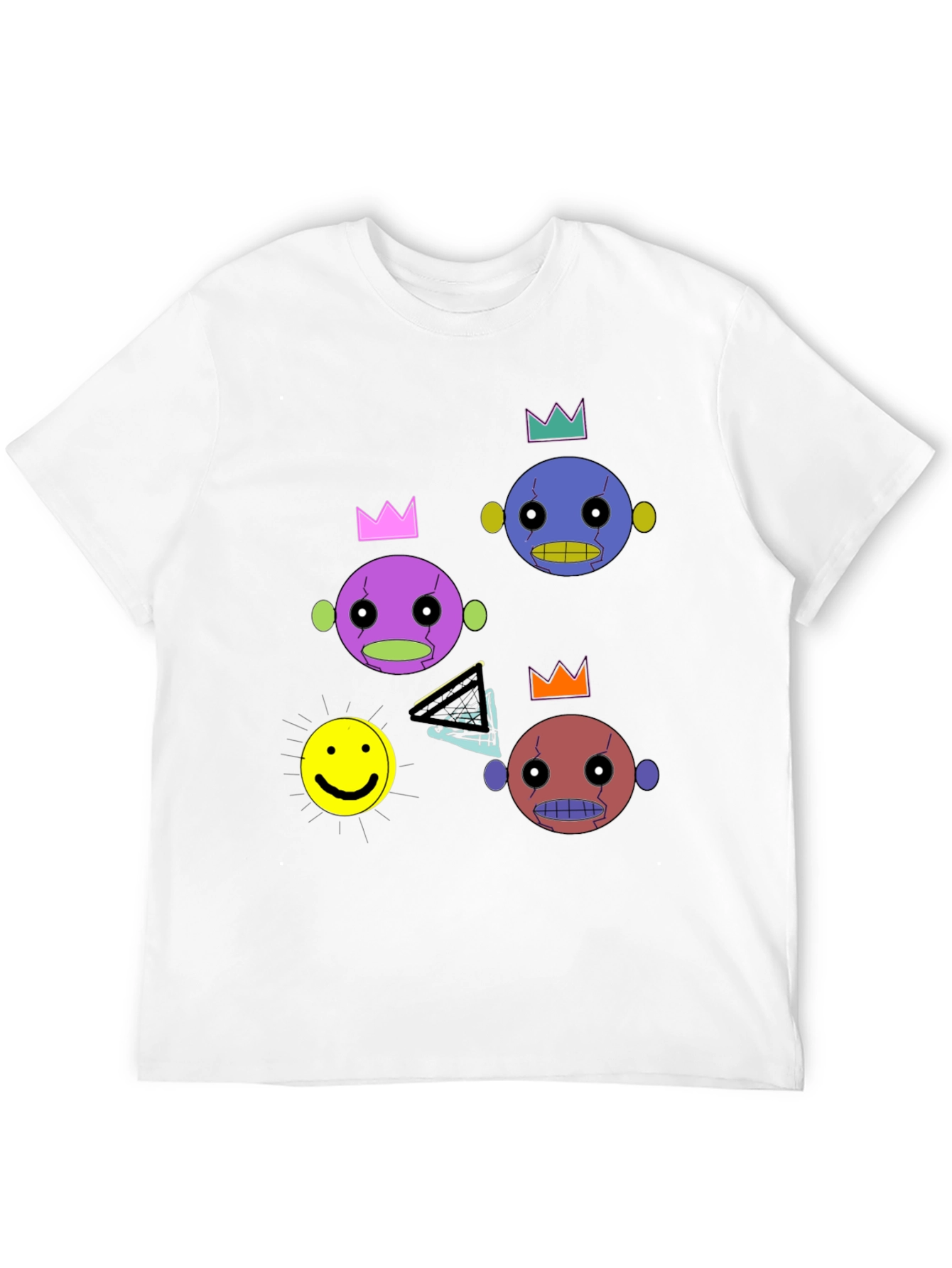 Funky Crowned Character Print Black T-Shirt
