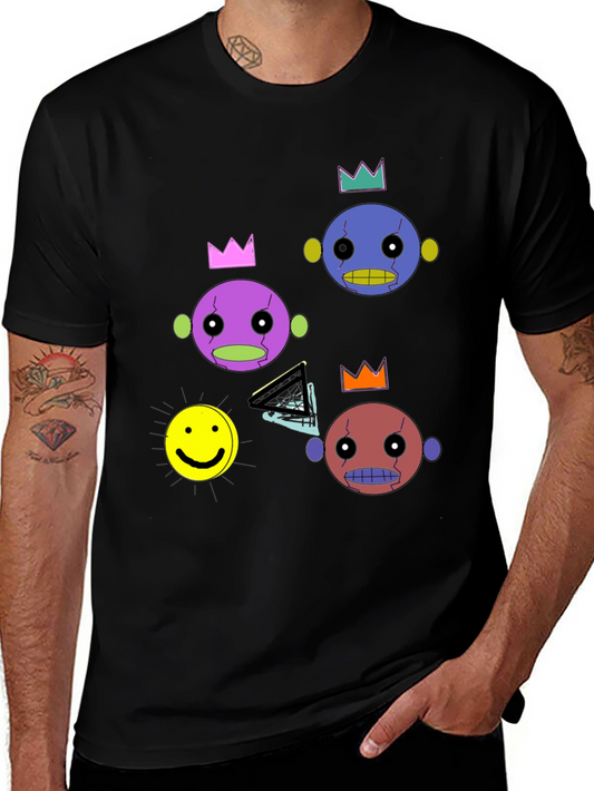 Funky Crowned Character Print Black T-Shirt