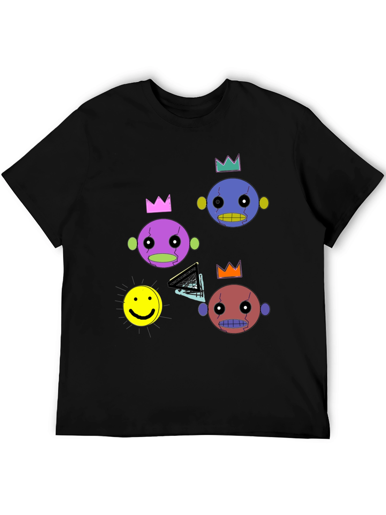Funky Crowned Character Print Black T-Shirt