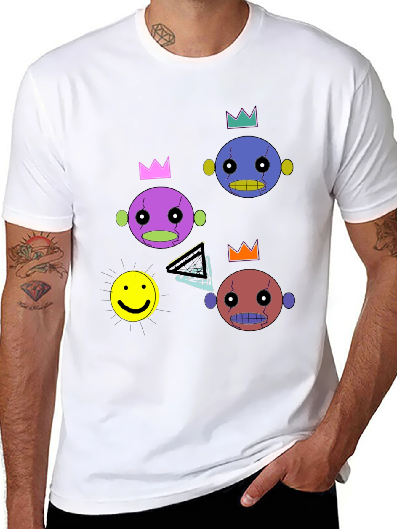 Funky Crowned Character Print Black T-Shirt