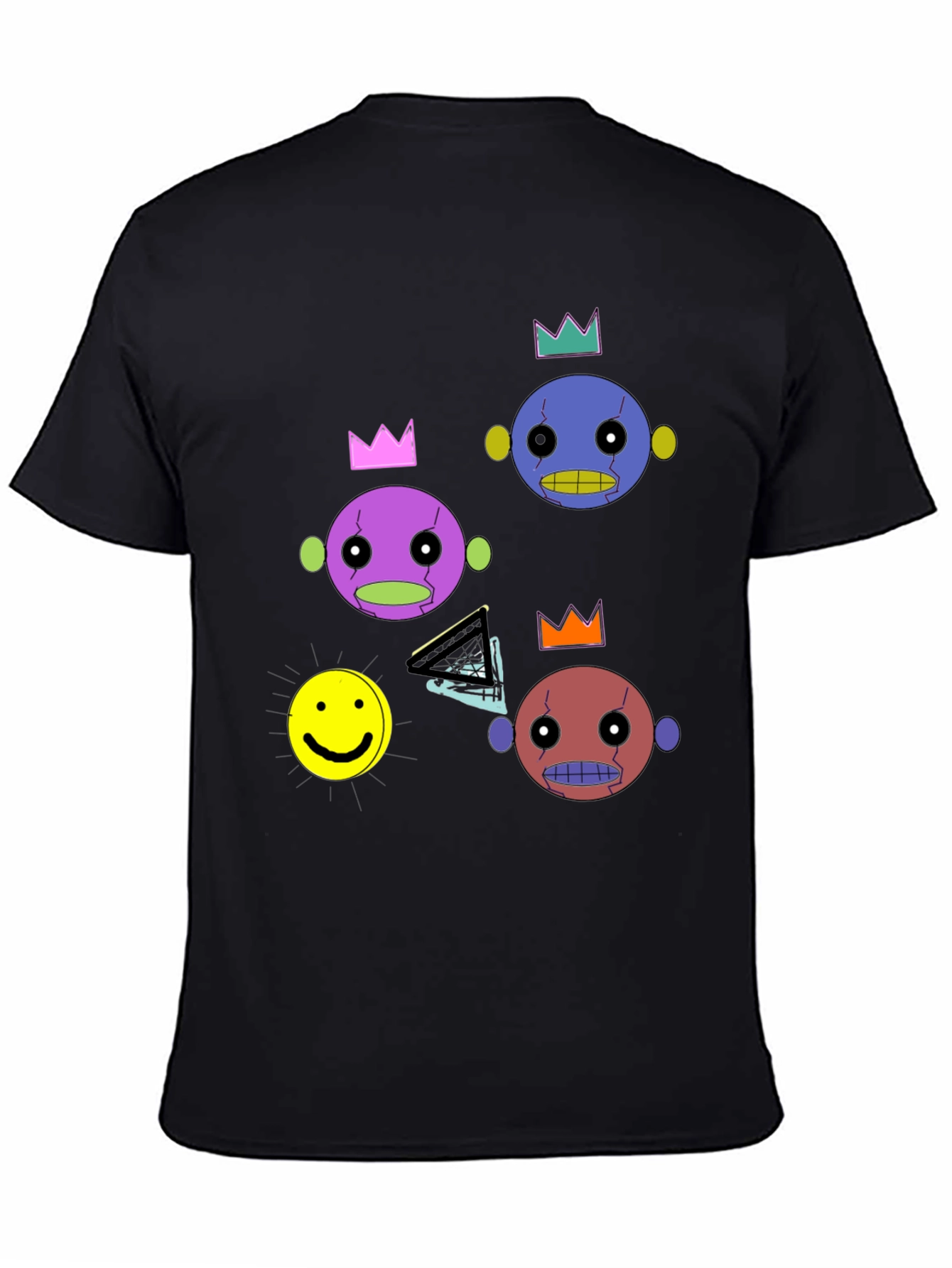 Funky Crowned Character Print Black T-Shirt