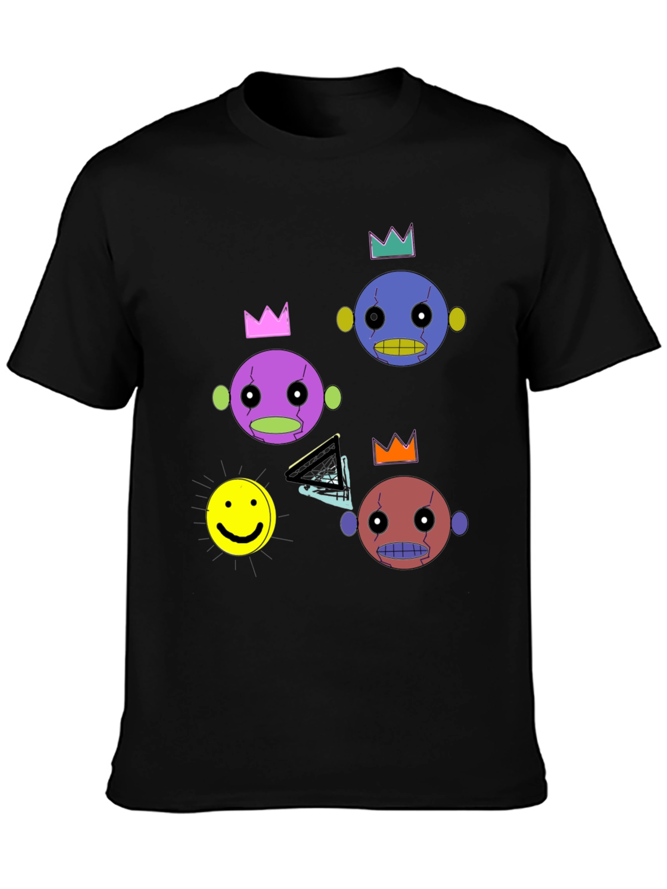 Funky Crowned Character Print Black T-Shirt