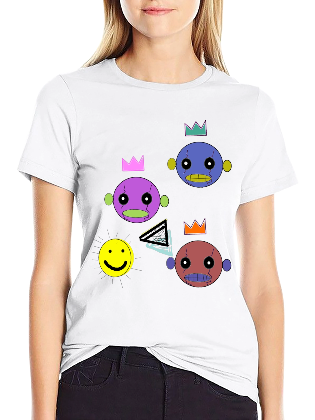 Funky Crowned Character Print Black T-Shirt