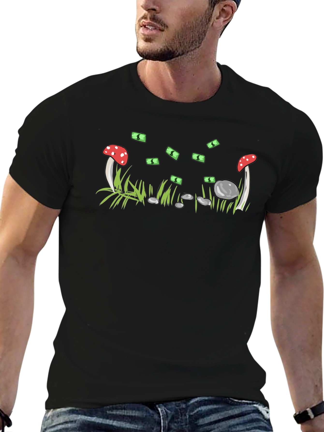 Mushroom & Money Graphic Black T-Shirt