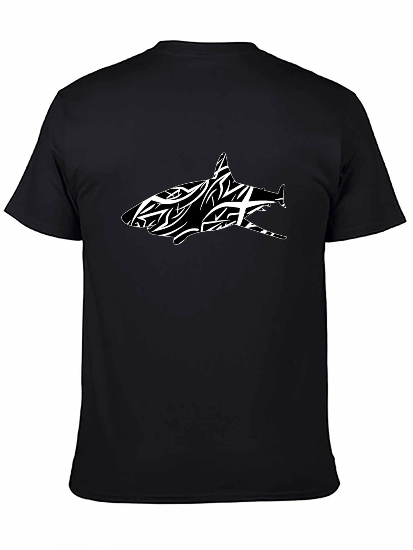 Black T-Shirt with Tribal Shark Graphic