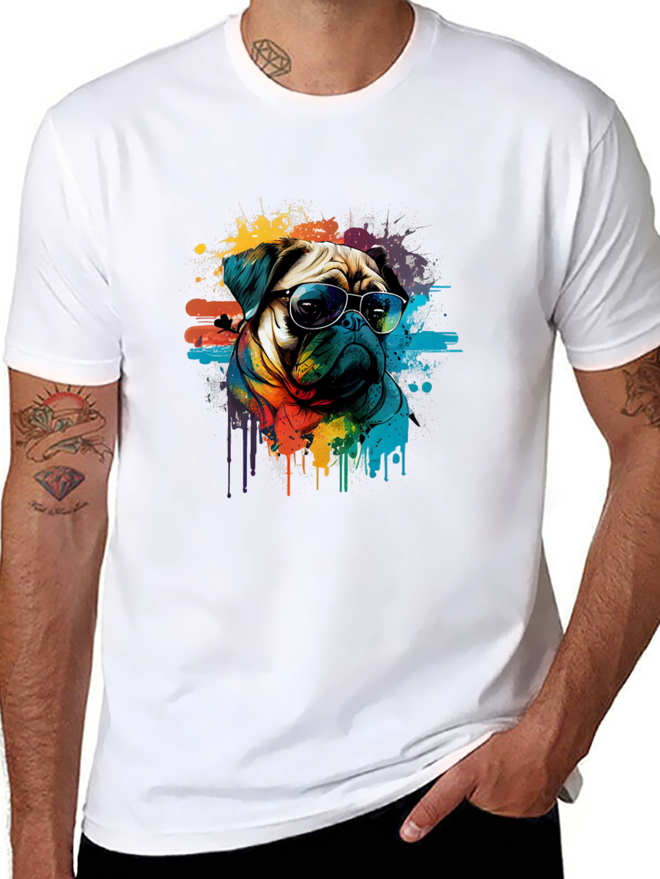 Pug Art Mens Graphic T-Shirt
